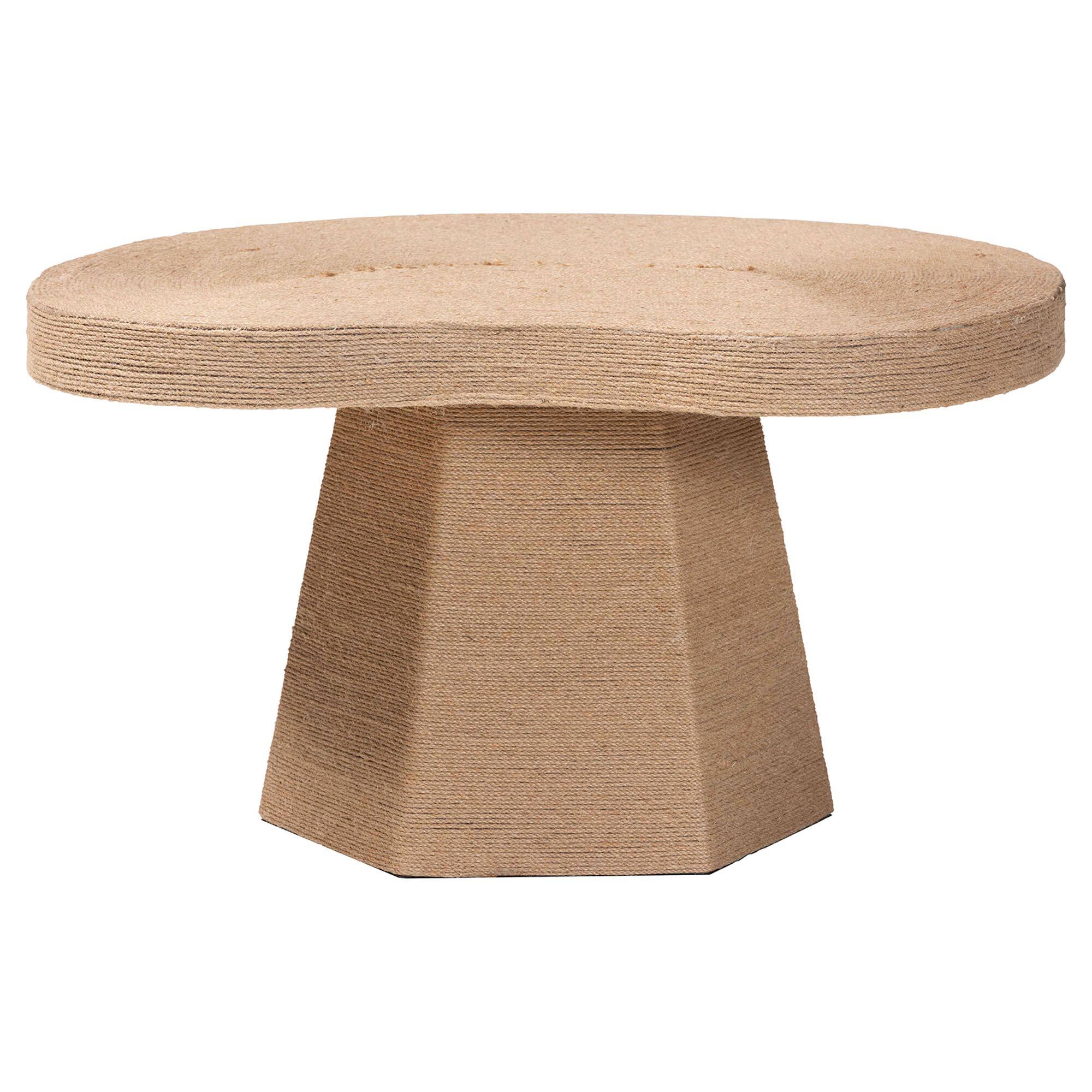 Angle. bali & pari - Lenka Natural Jute Coffee Table - Textured Handwoven Cocktail Table with Sculptural Base and Irregular Top - Natural Brown.