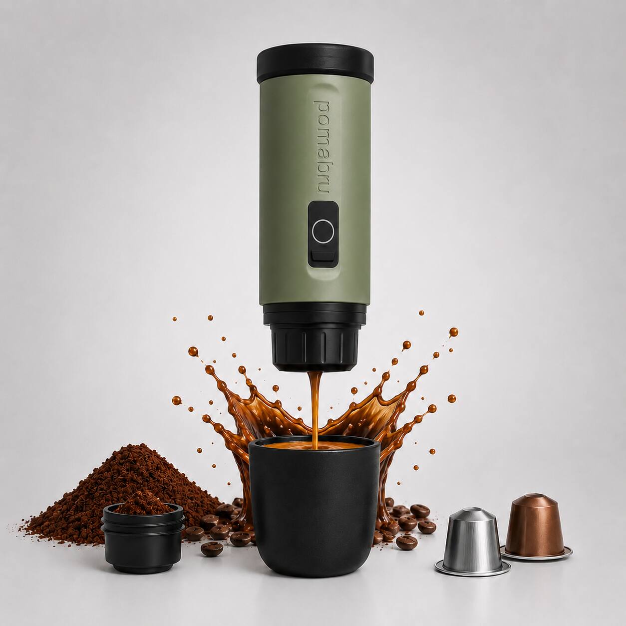 Front. Pomabru - Pomabru Portable Espresso Machine - Green.