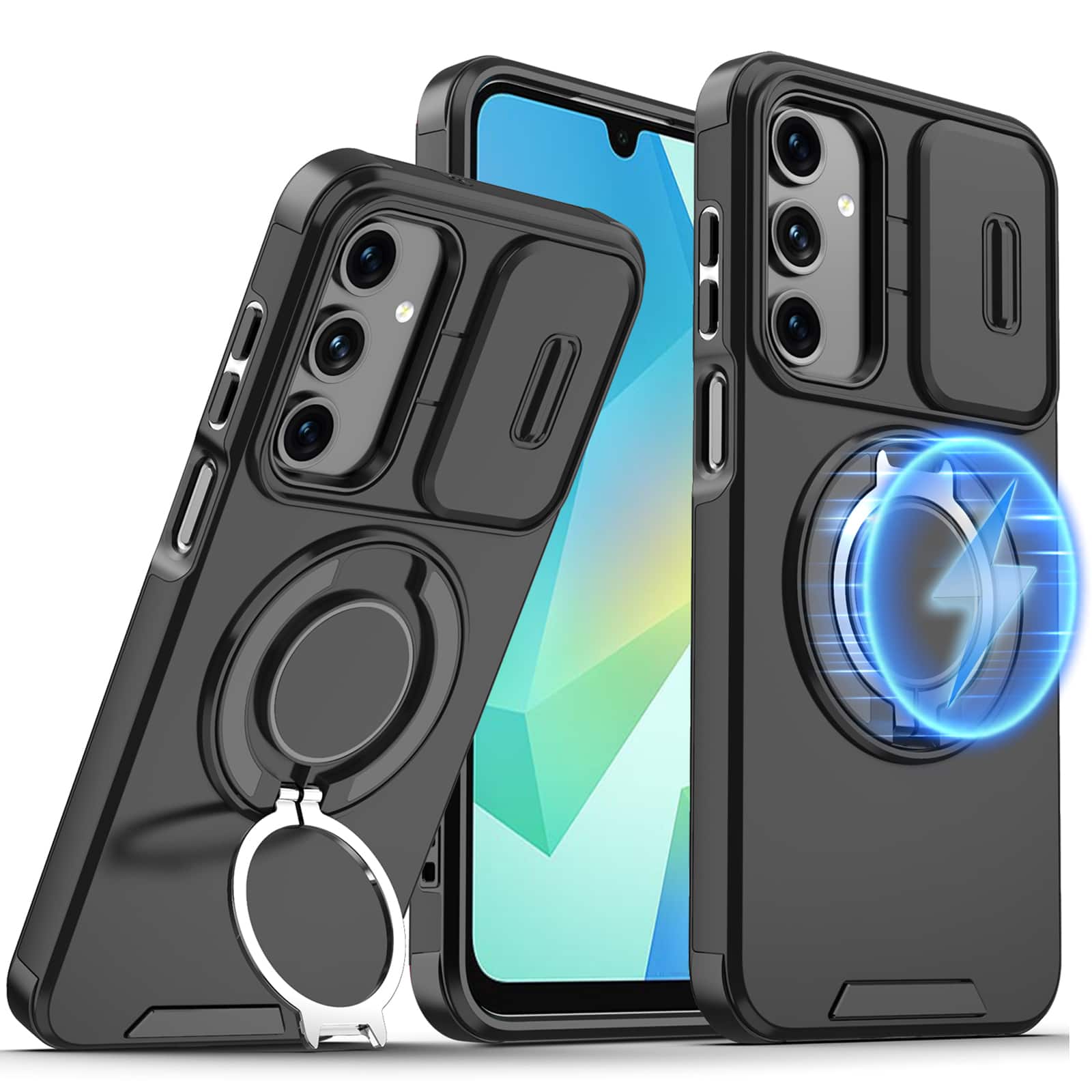 Dteck - Rugged Case for Samsung Galaxy A17 / A16 5G with Camera Sliding Cover, Shockproof Magnetic Cover with Rotate Ring Stand - Black price history on PriceWatchPro