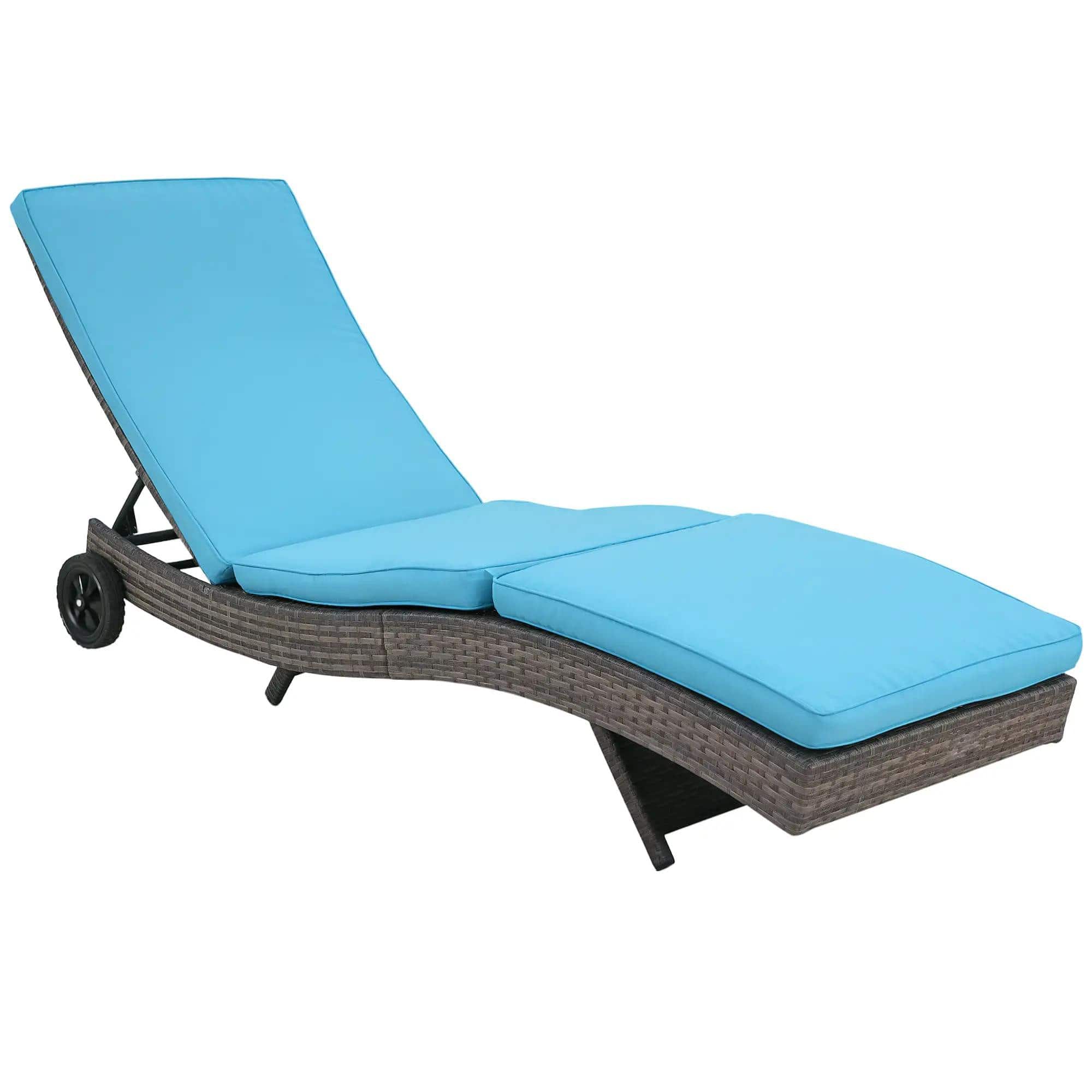 Resenkos - Chaise Lounger With 5-Level Backrest Adjustment, Cushioned Patio Sun Lounger, Easy-Moving Wheels - Sky Blue