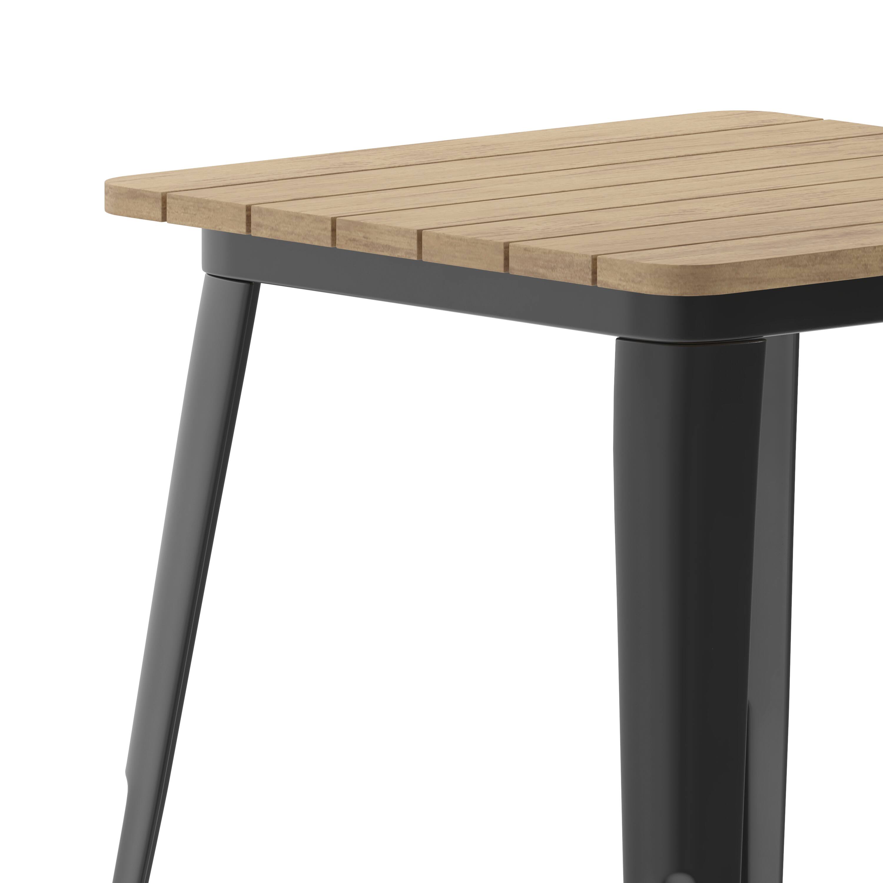 Alt View 9. Emma + Oliver - Drew Indoor/Outdoor Dining Table, 23.75" Square All Weather Poly Resin Top with Steel Base - Brown Top/Black Frame.