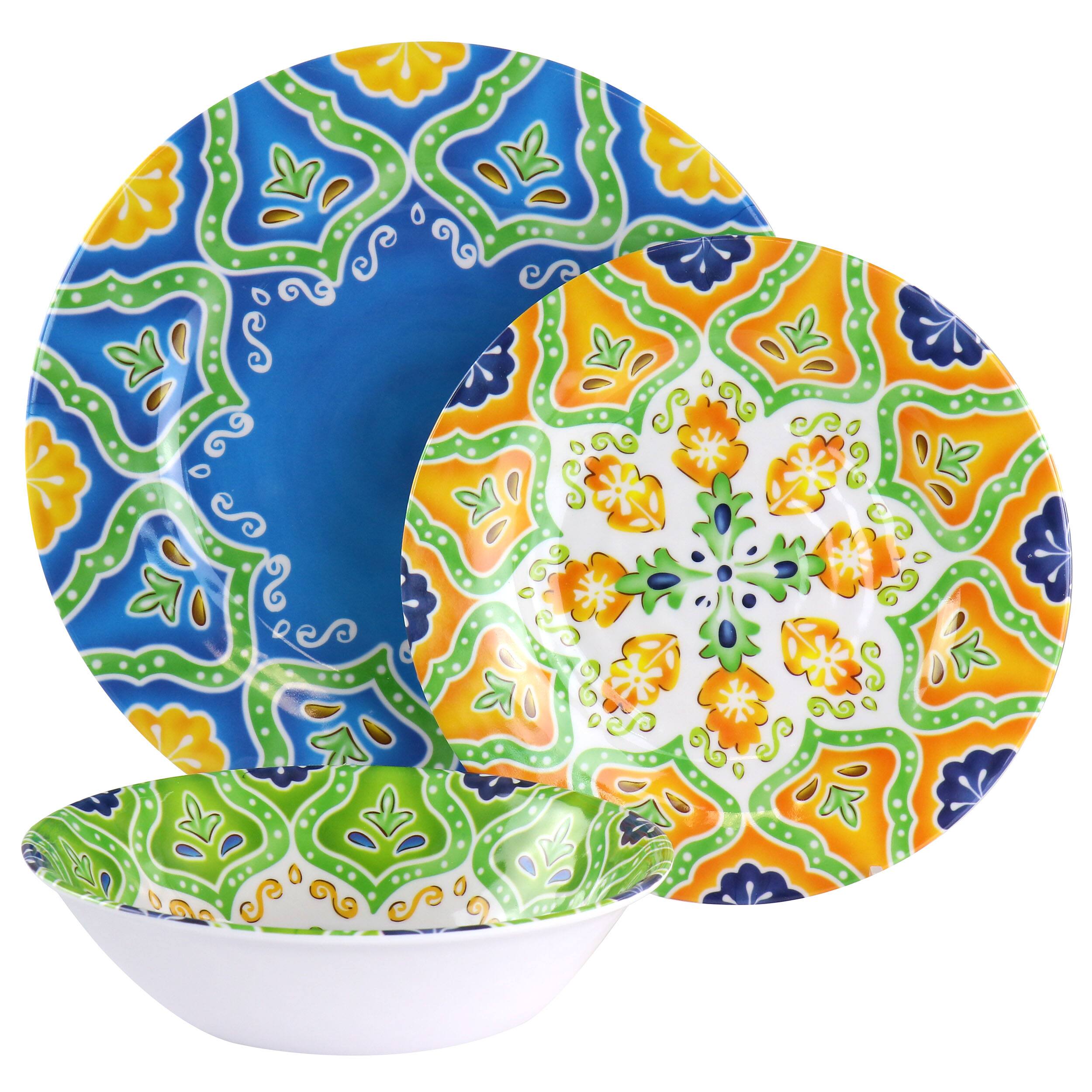 Angle. Elama - Elama Stapanya 12 Piece Melamine Dinnerware Set in Multi - Multi.