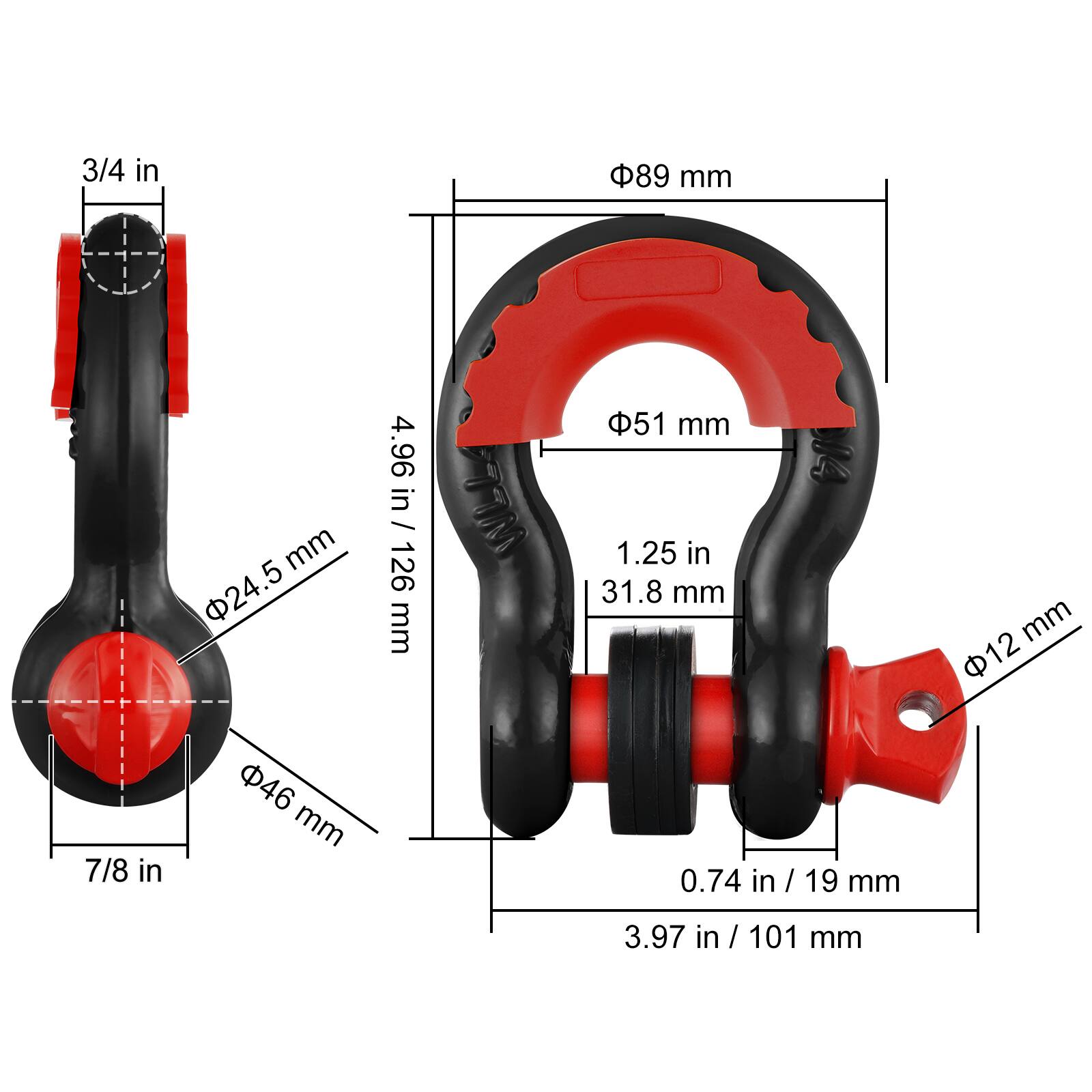 - 3/4 in
- 24.5 mm
- 4.96 in / 126 mm
- 51 mm
- 1.25 in / 31.8 mm
- 12 mm
- 7/8 in
- 46 mm
- 0.74 in / 19 mm
- 3.97 in / 101 mm
- 89 mm