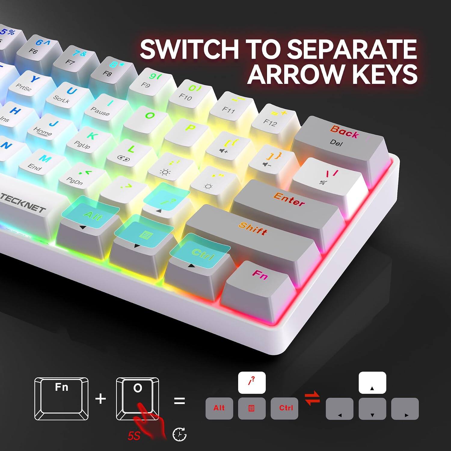 5% / 6^ F6 7& SWITCH TO SEPARATE F7 8* F8 9( ARROW KEYS Y PrtSc F9 0) F10 I H Pause F11 Ins O J P F12 Home K Back N PgUp L (( Del M ]} End PgDn TECKNET Enter Alt Shift Ctrl Fn

Fn + 0 = Alt

Ctrl