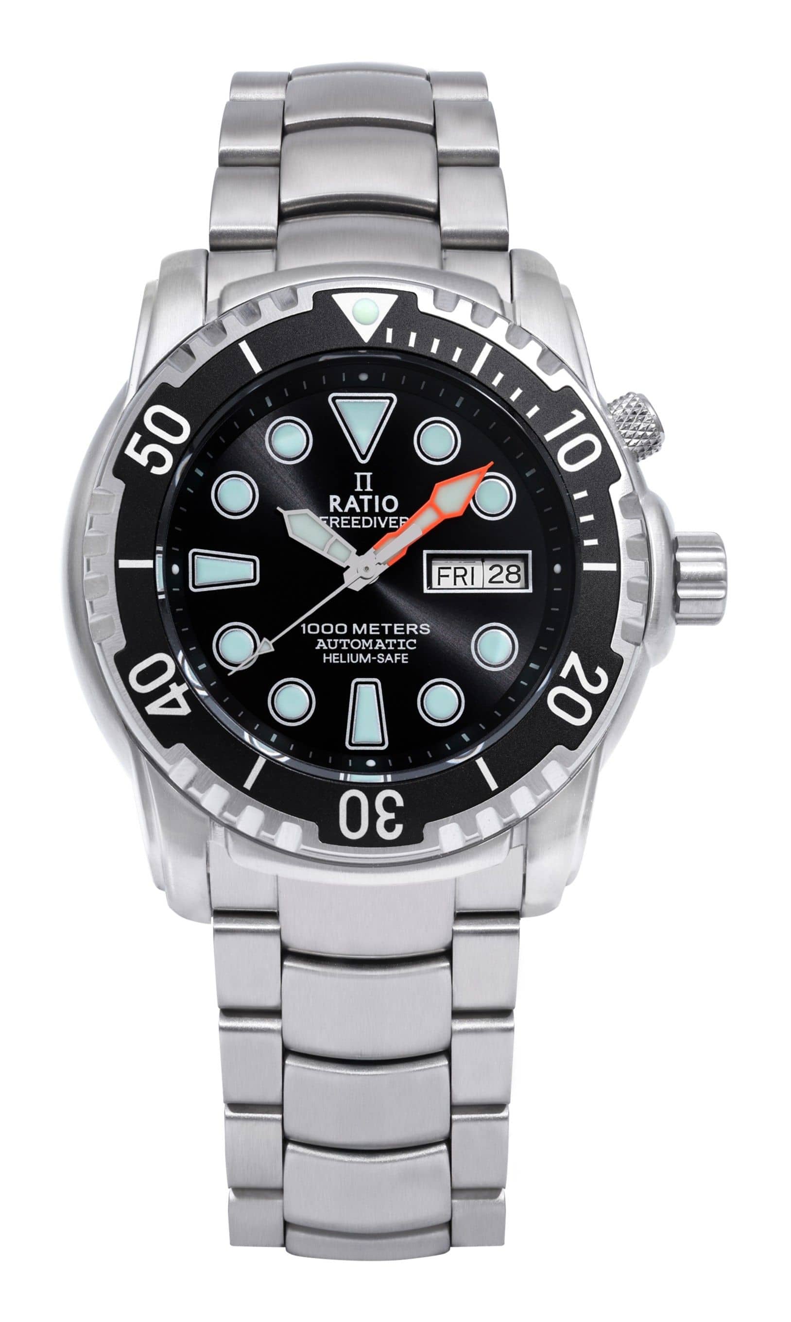 50 I RATIO FREEDIVER 10 FRI 28 40 1000 METERS AUTOMATIC HELIUM-SAFE 30 I 20