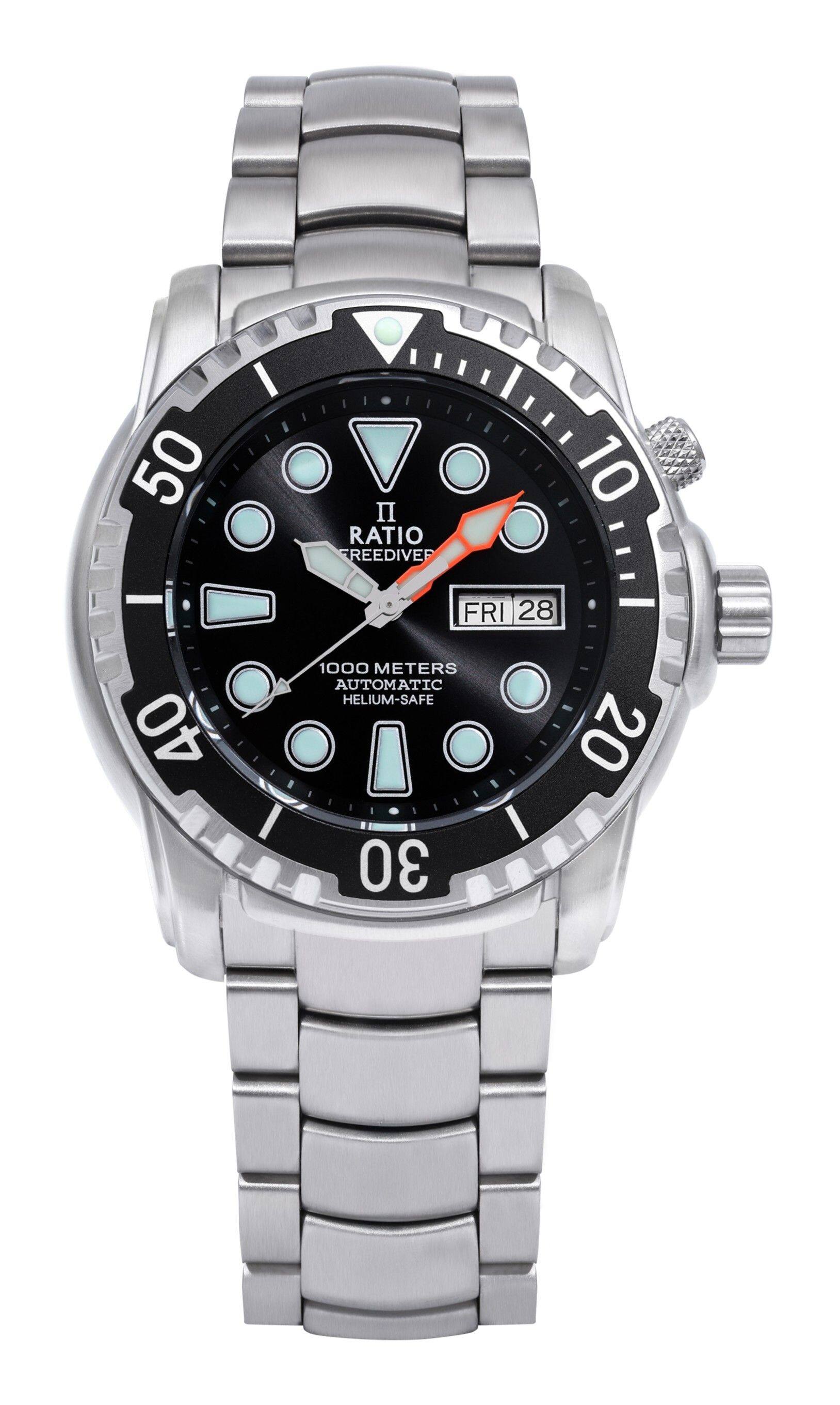 50 I RATIO FREEDIVER 10 FRI 28 40 1000 METERS AUTOMATIC HELIUM-SAFE 30 I 20