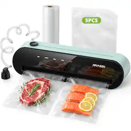 AIRMSEN - 5-in-1 Automatic Vacuum Sealer, Pulse & Manual Stop, Cutter, External Accessory Port, Includes 1 Roll + 5 Bags - Green
