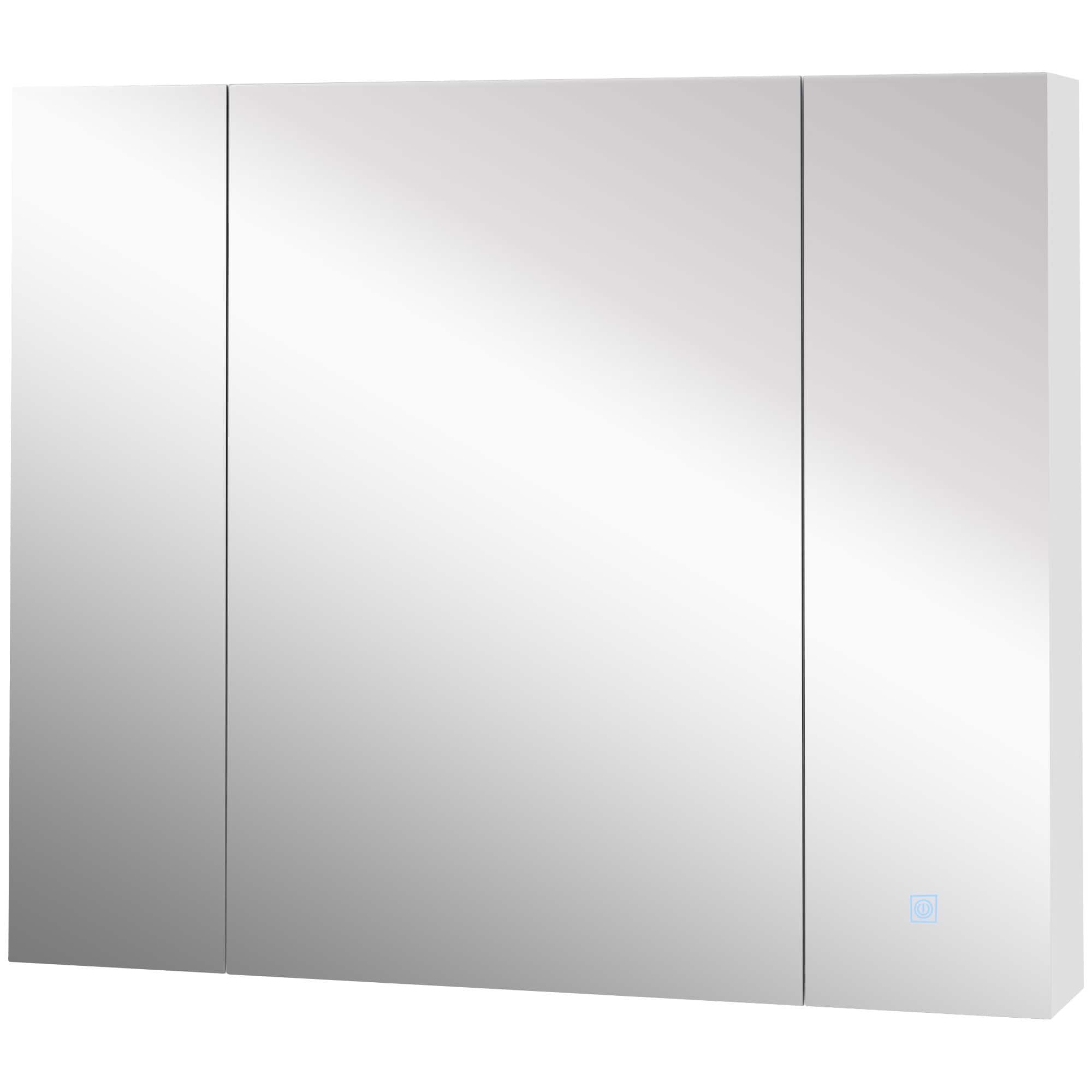 Kleankin - Medicine Cabinet, Wall-Mounted Bathroom Vanity Mirror Organizer with Dimmer Touch Switch - White