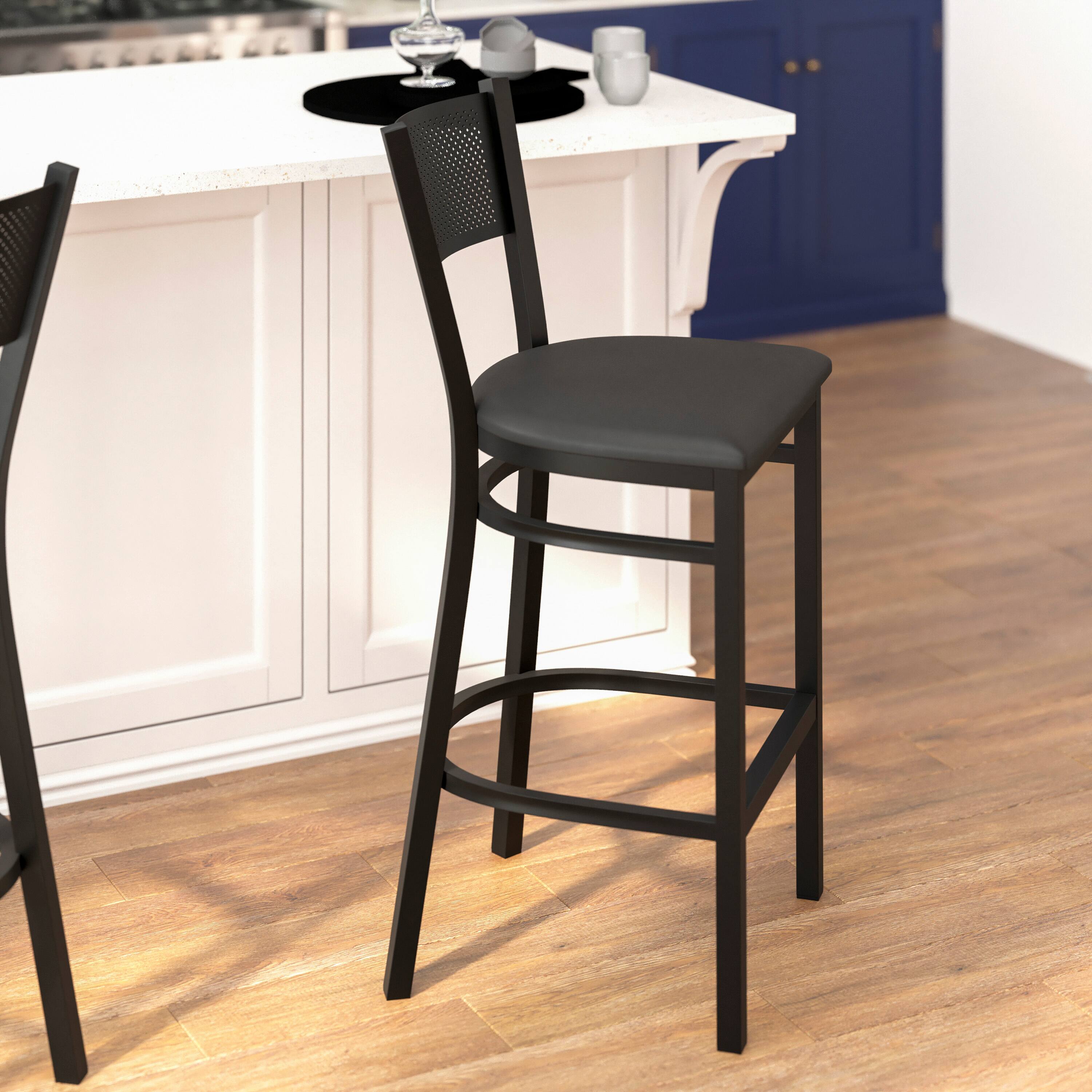Alt View 2. Flash Furniture - HERCULES Series Black Grid Back Metal Restaurant Barstool - Black Vinyl Seat - Black.