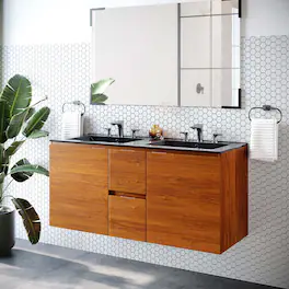 Scenic 48" Double Wall-Mount Bathroom Vanity by Modway - Cherry Black