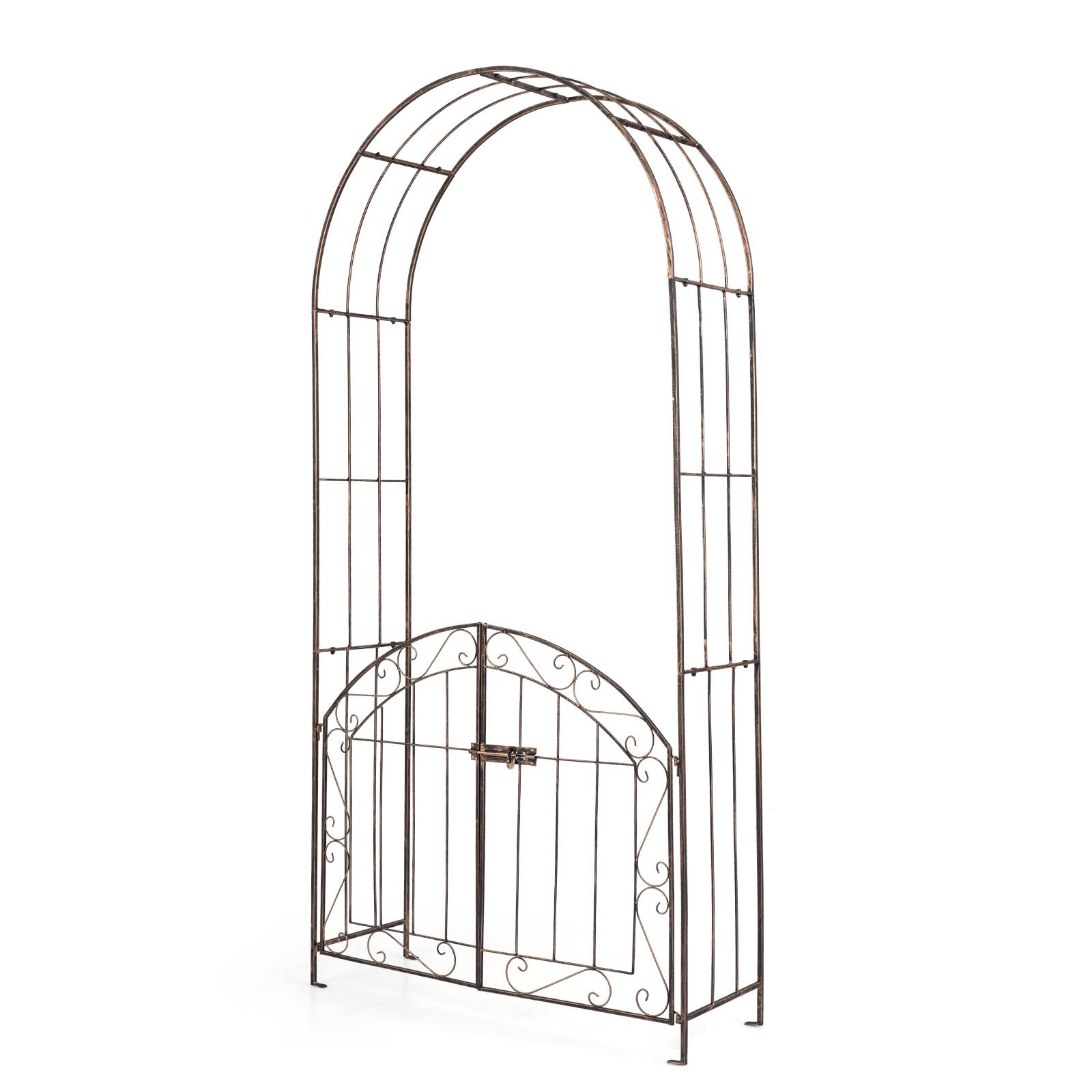 Alt View 9. Gymax - Gymax Garden Arch w/ Gate 79'' Heavy-Duty Metal Arbor Trellis w/ Safety Latch Bronze - Brown.