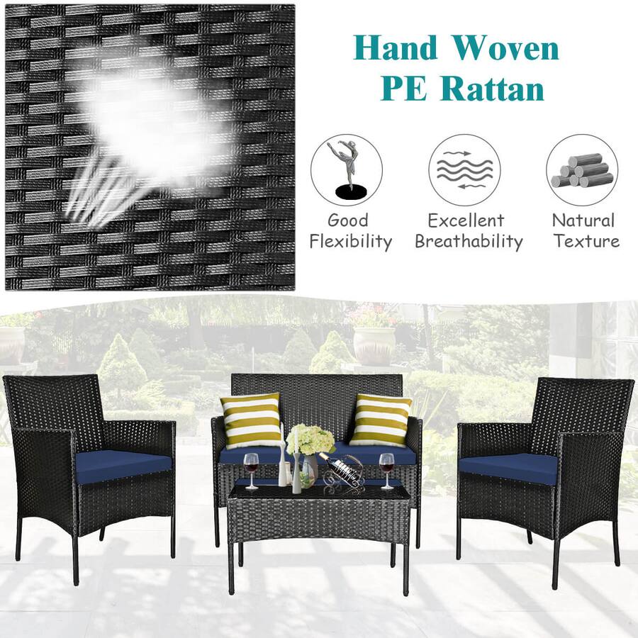 Gymax 8PCS Rattan Furniture Set Cushioned Sofa Coffee Table Backyard