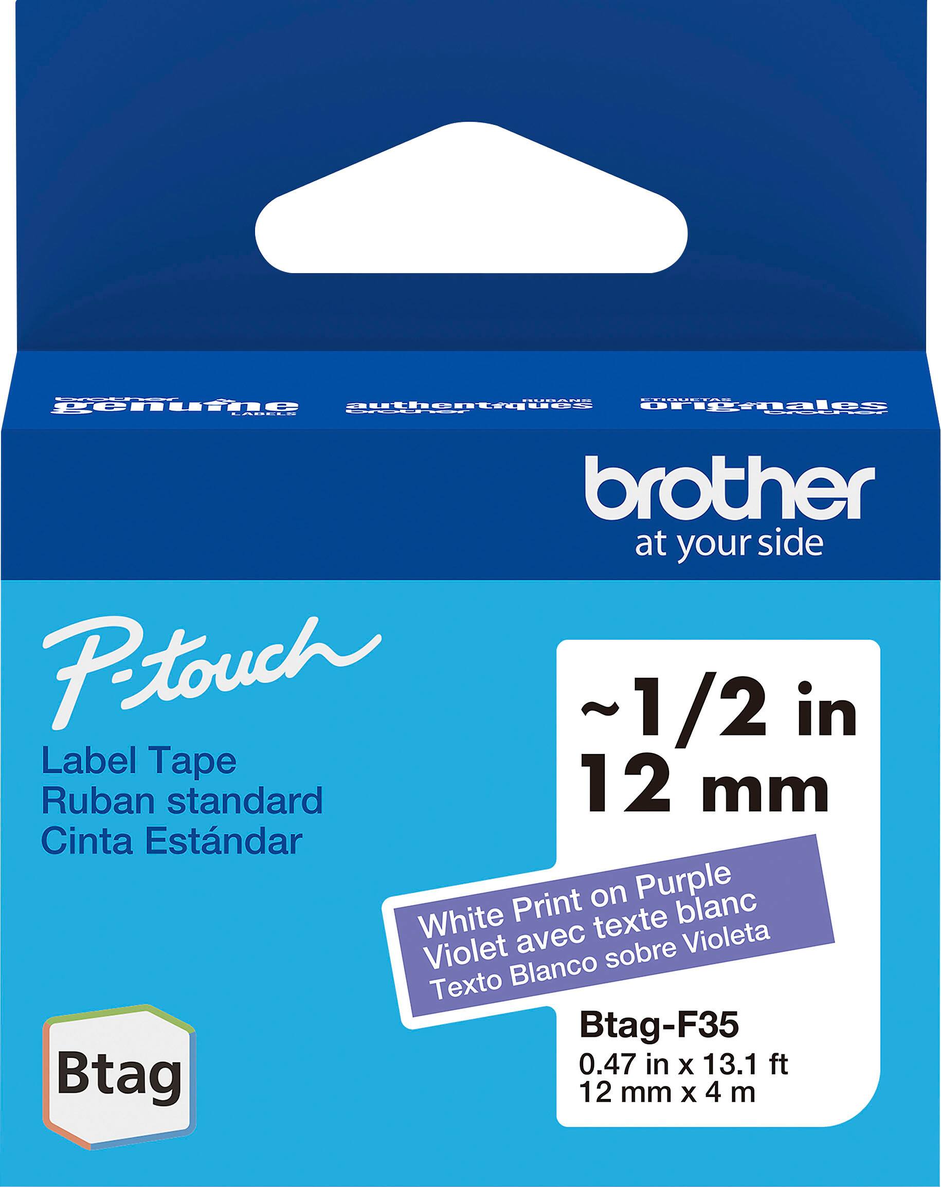 Brother - P-touch Btag BTAGF35 White on Purple Label Tape, 1/2" x 13.1' (12mm x 4m)