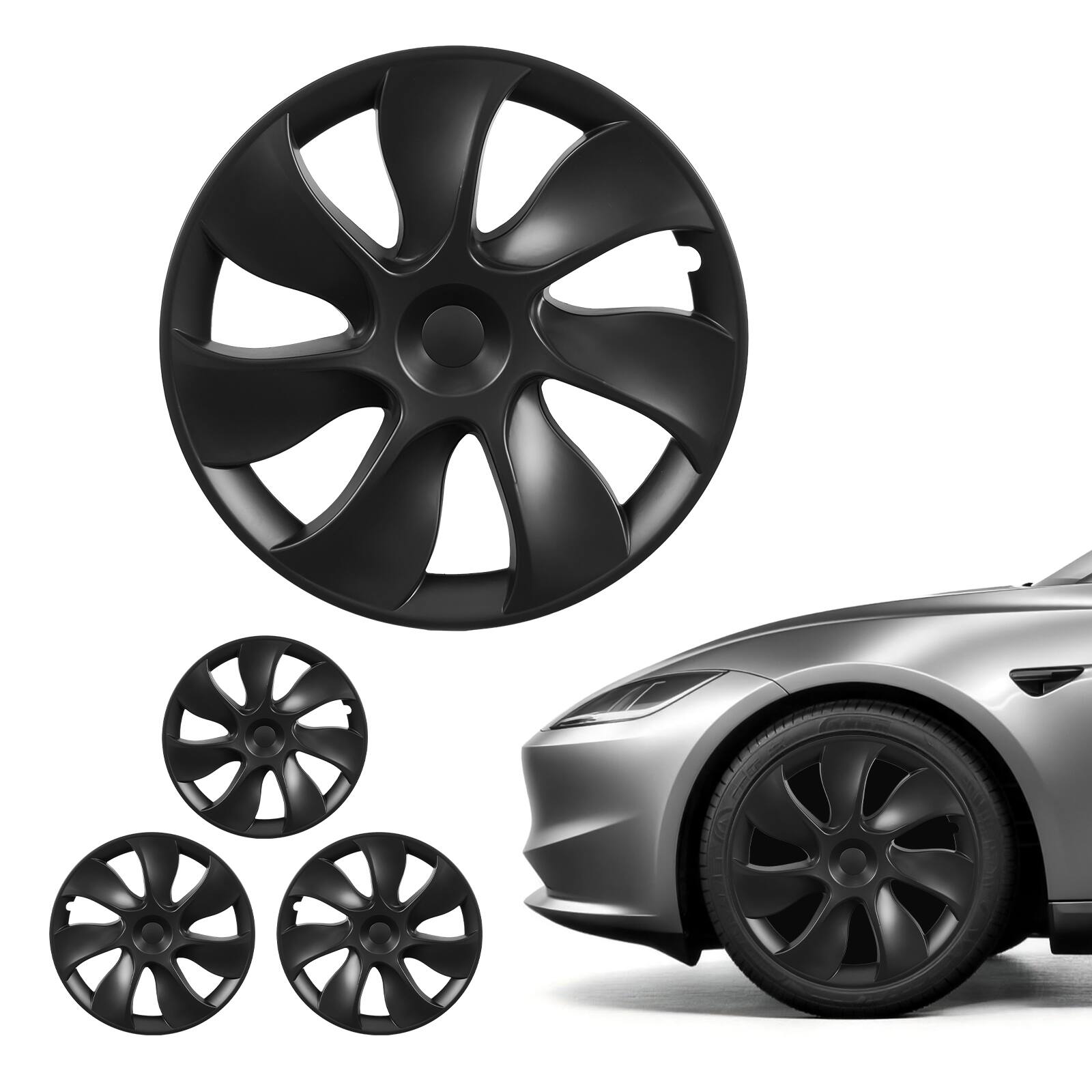 Front. VEVOR - Hubcaps Wheel Covers for 2021-2024 Tesla Model Y, 19 Inch Set of 4 Wheel Rim Cover Hubcaps OEM Style Replacement - Black.