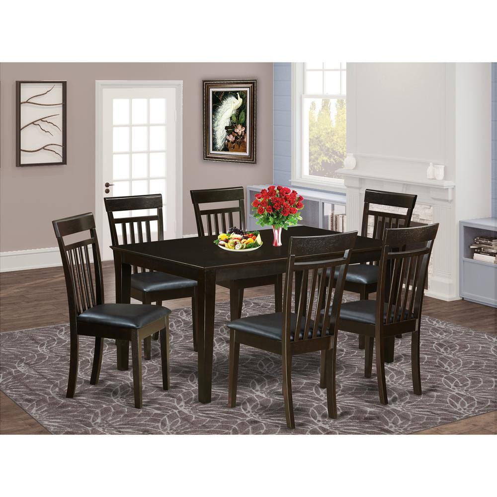 Back. East West Furniture - 7 Pc Dining room Dining Table and 6 Dining Chairs - Cappuccino.