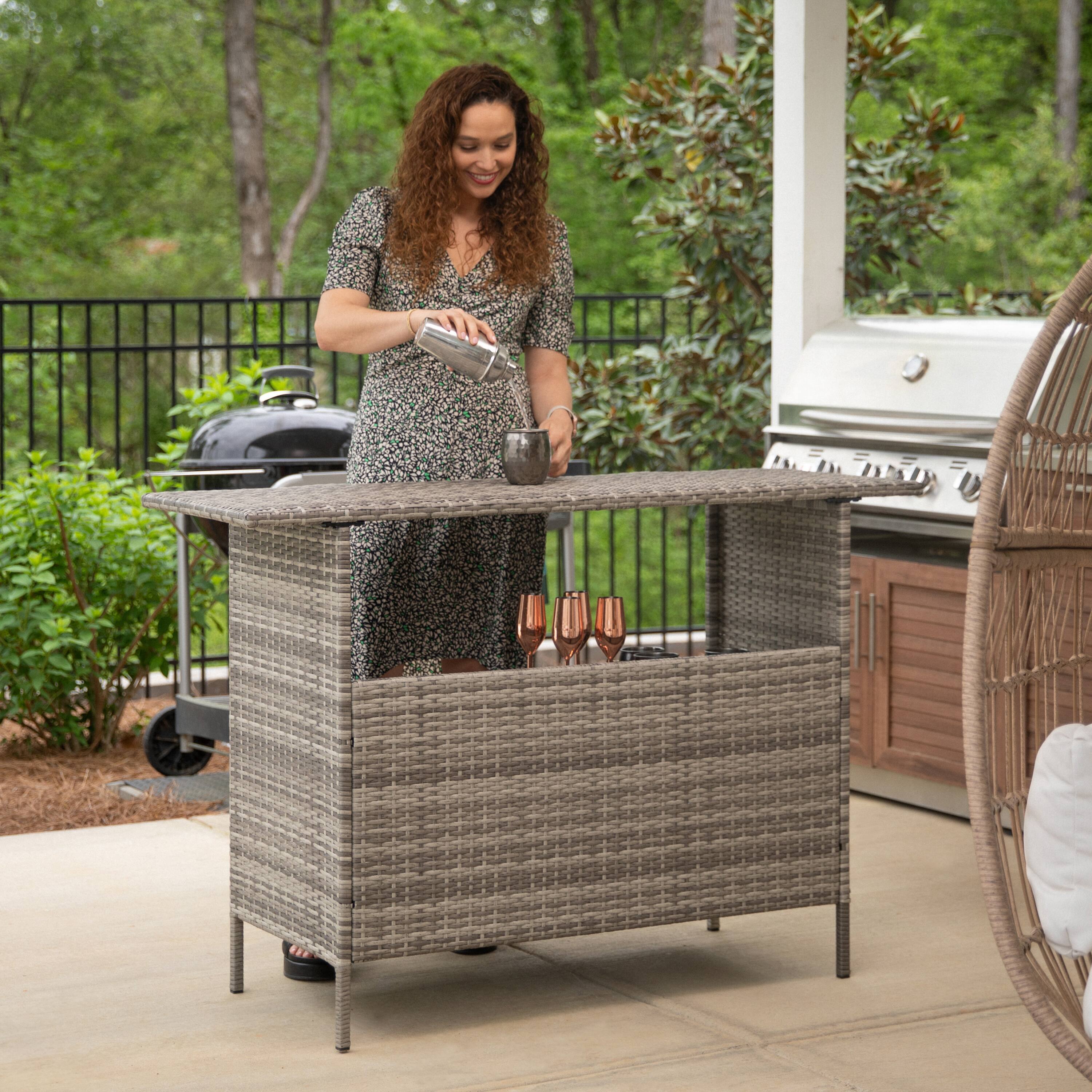 Alt View 2. Flash Furniture - Marco Indoor/Outdoor Patio Wicker Rattan Bar Counter Table with 2 Shelves, Gray - Gray.