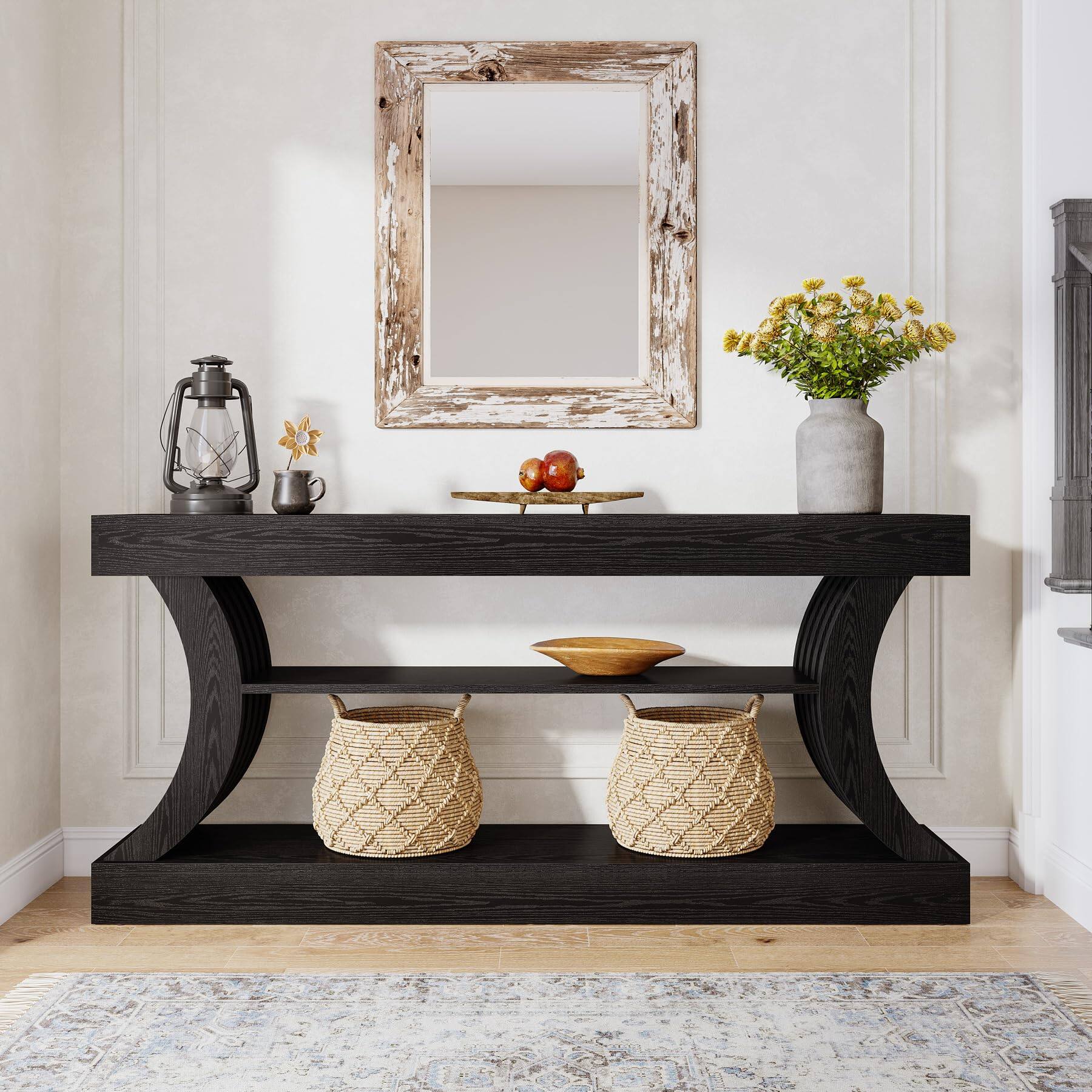 Alt View 1. Tribesigns - 70.9-Inch Long Farmhouse Entryway Console Table with Storage - Black.