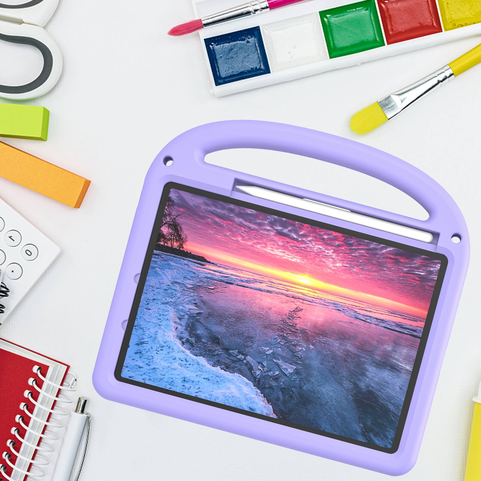 Alt View 5. Dteck - Kids Shock-absorbent TPU Tablet Case for Apple iPad Pro (M4) 11" 2024 with Shoulder Strap and Pencil Holder Back Cover - Purple.