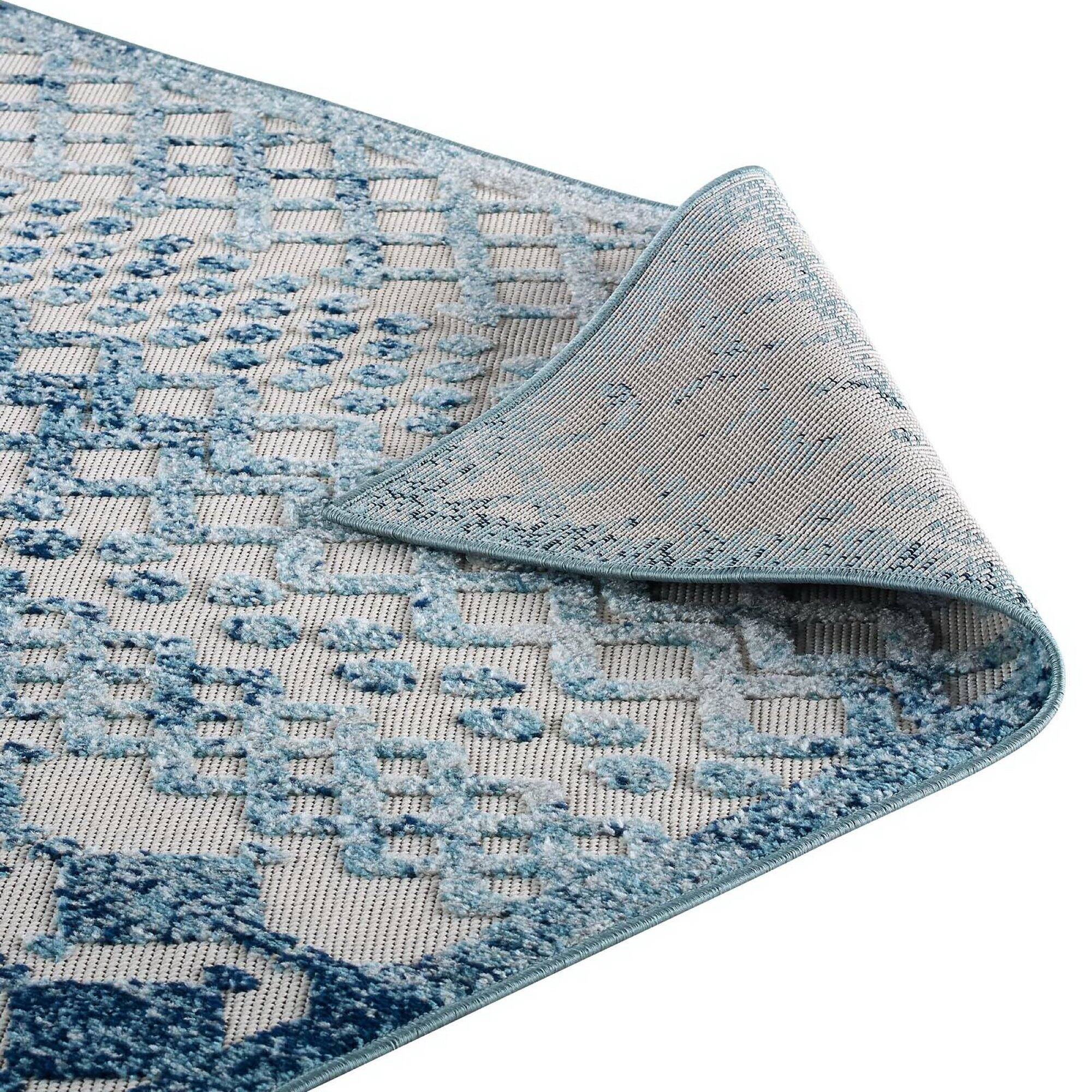 Alt View 5. Modway - Reflect Giada Abstract Diamond Moroccan Trellis Indoor/Outdoor Area Rug - Ivory and Blue.