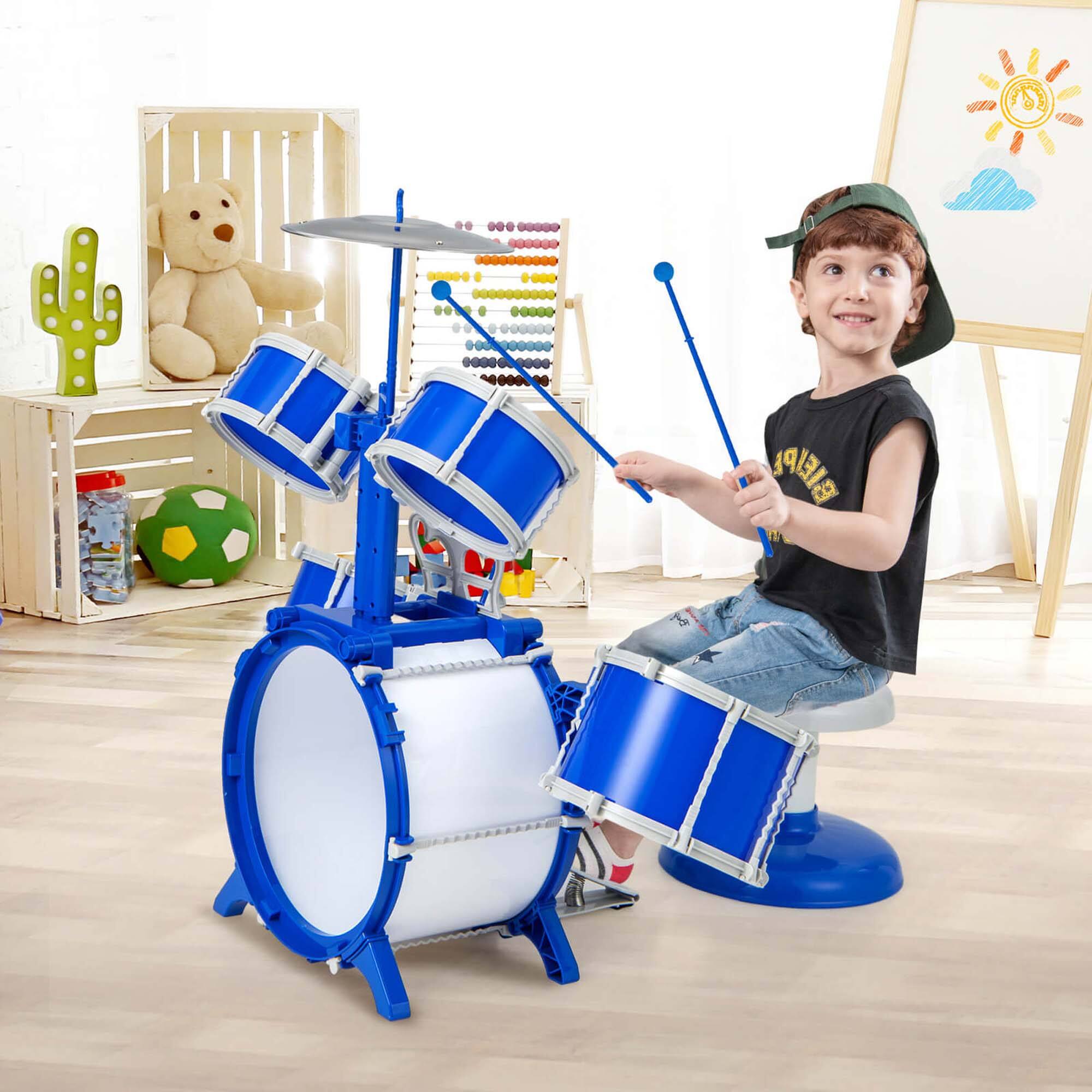 Alt View 1. Costway - Costway Kids Drum Set Educational Percussion Musical Instrument Toy with Bass Drum - Blue.