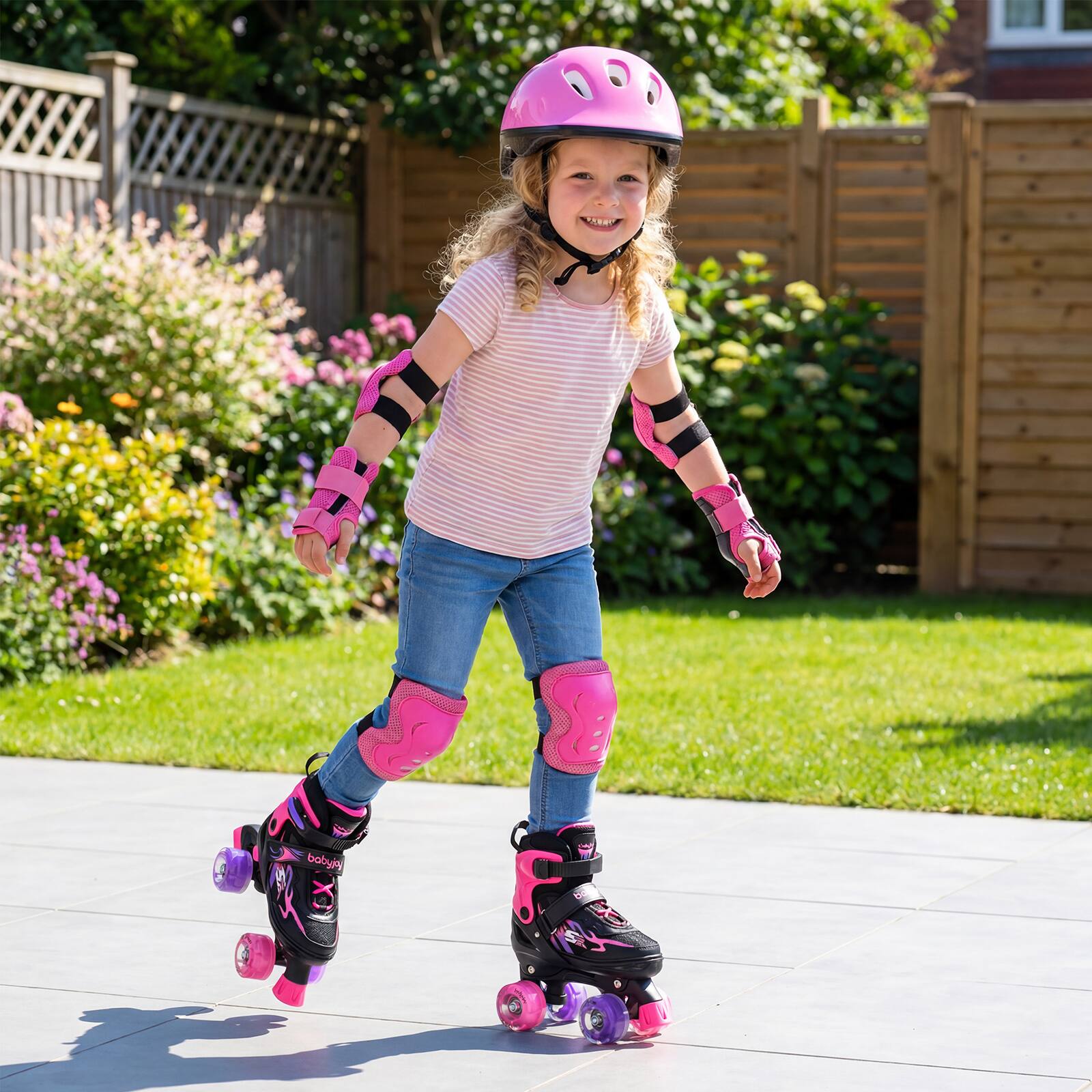 Alt View 1. Gymax - Gymax Kids Roller Skates 4 Sizes Adjustable Quad Skates w/Light-up Wheels for Ages 5-7 Pink - Pink.