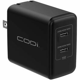 CODi - 45W Wall Charger Duel USB-C Charging Ports - Overcurrent, overload, overvoltage protection, and short circuit - Black