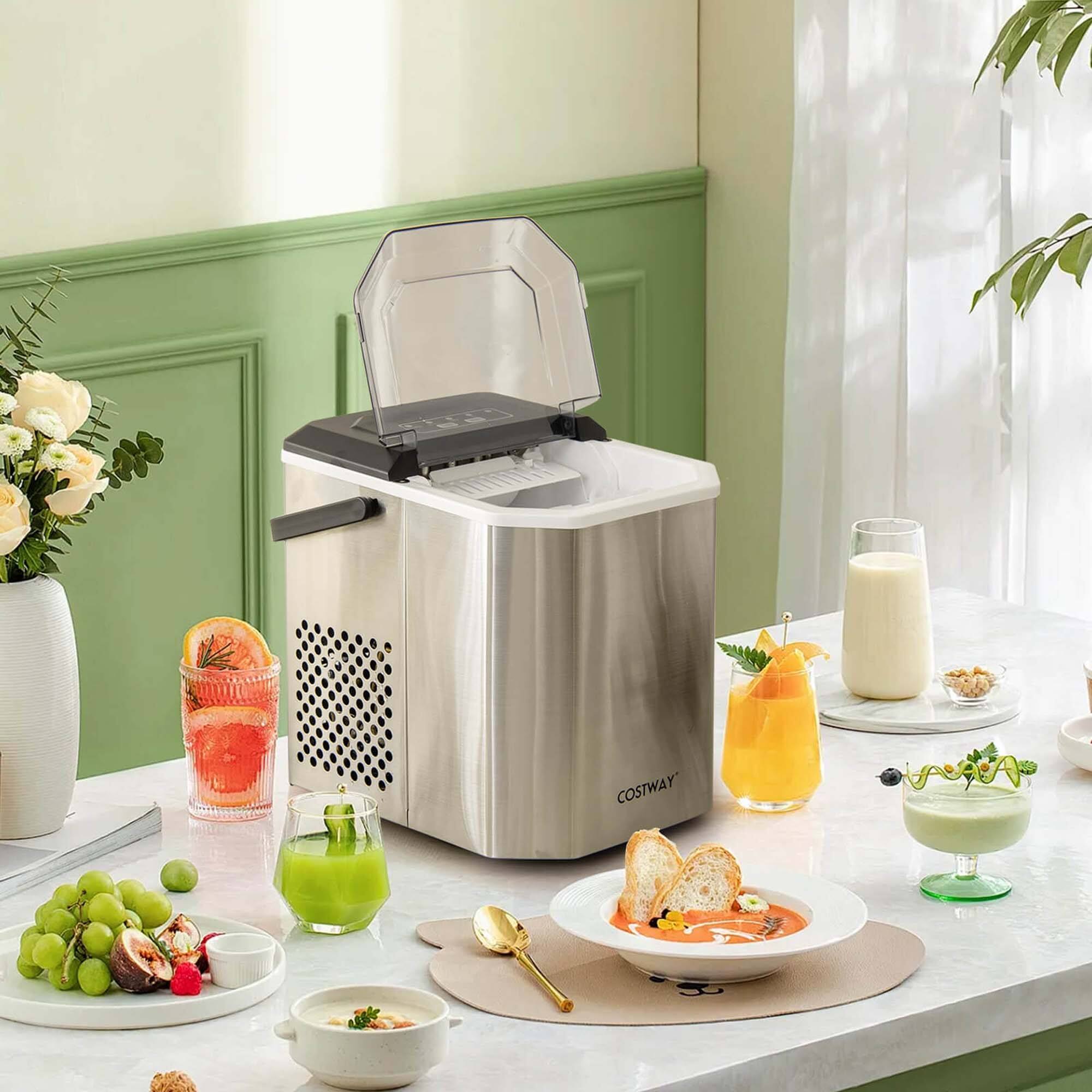 Angle. Costway - Countertop Ice Maker Portable Ice Making Machine 6-13 Mins 9 Ice 26.5 lbs/24 Hrs Silver - Silver.