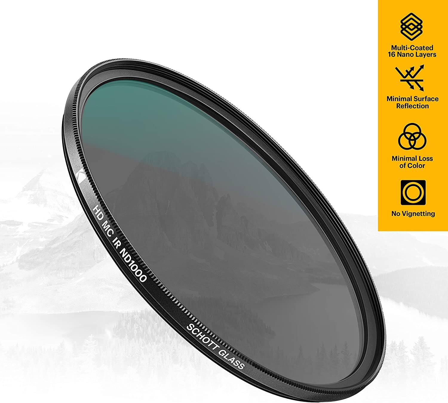 Multi-Coated 16 Nano Layers, Minimal Surface Reflection, Minimal Loss of Color, No Vignetting, HD MC IR ND1000, SCHOTT GLASS