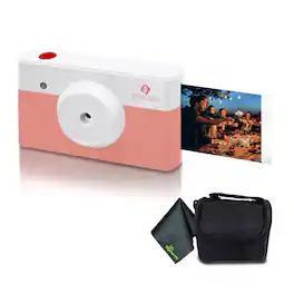 Minolta - Instapix Print Camera with Printer (Coral Pink), Camera Bag, Diginerds Microfiber Cleaning Cloth, Bundle