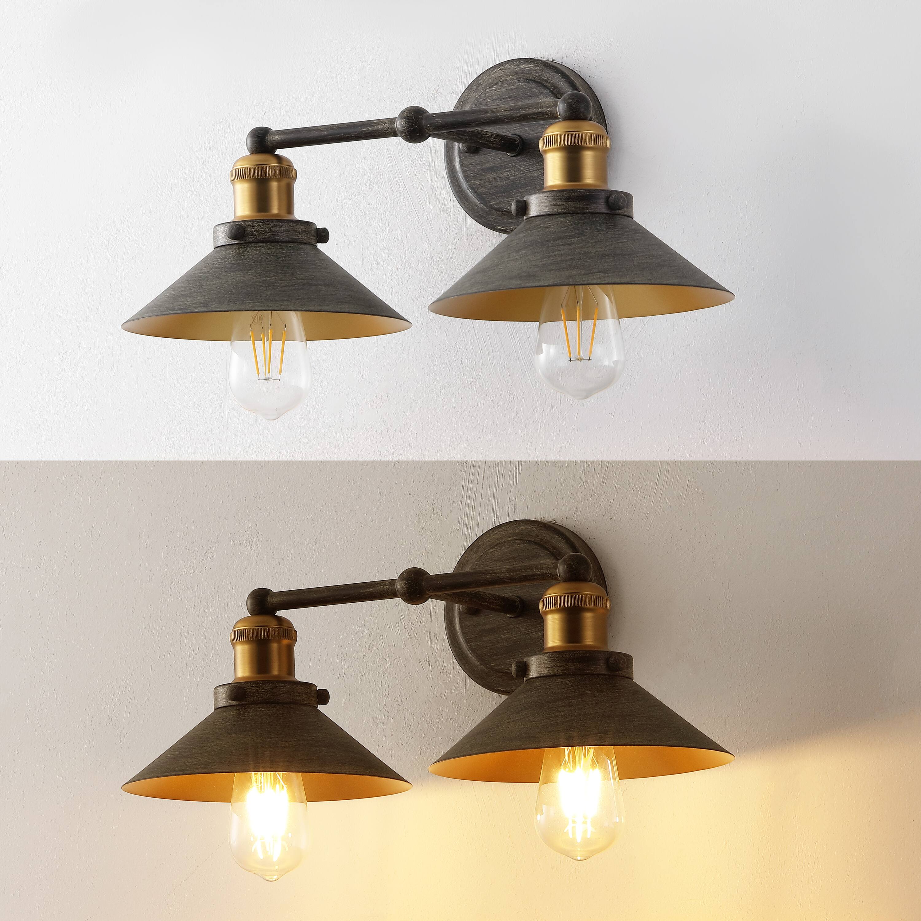 Alt View 4. Jonathan Y - July 17.5" 2-Light Industrial Farmhouse Metal Vanity Light, Rustic Dark Gray/Brass Gold - Rustic Dark Gray/Brass Gold.