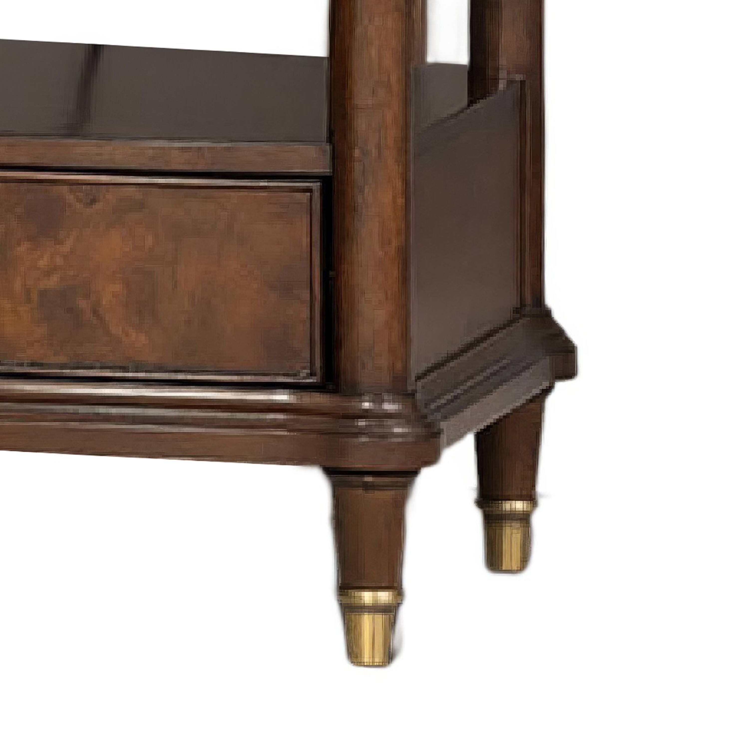 Left. Manhattan Lane - Raam Nightstand, 2 Drawers, 1 Shelf, Capped Legs - Dark Cherry Brow, Gold.