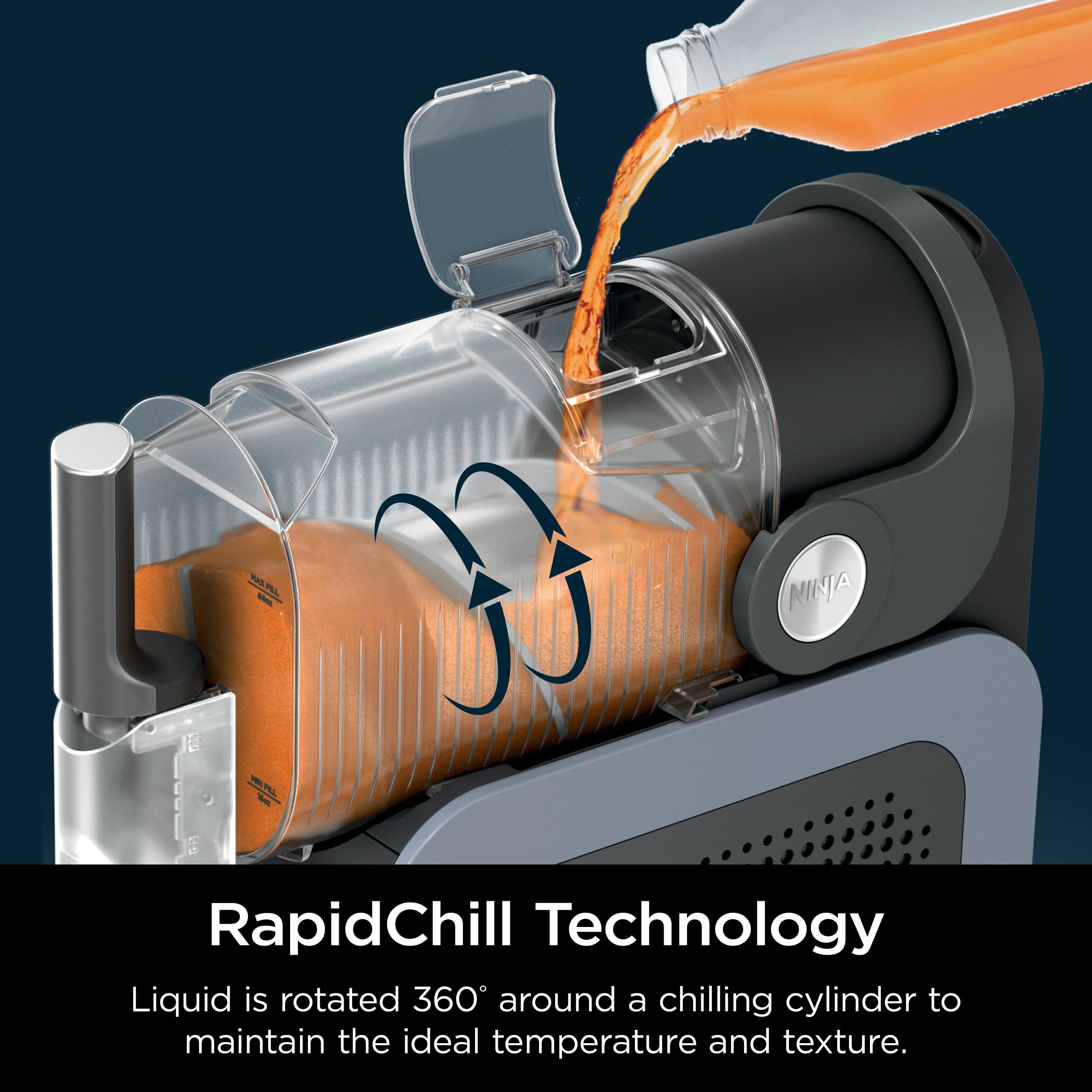 RapidChill Technology Liquid is rotated 360 degrees around a chilling cylinder to maintain the ideal temperature and texture.