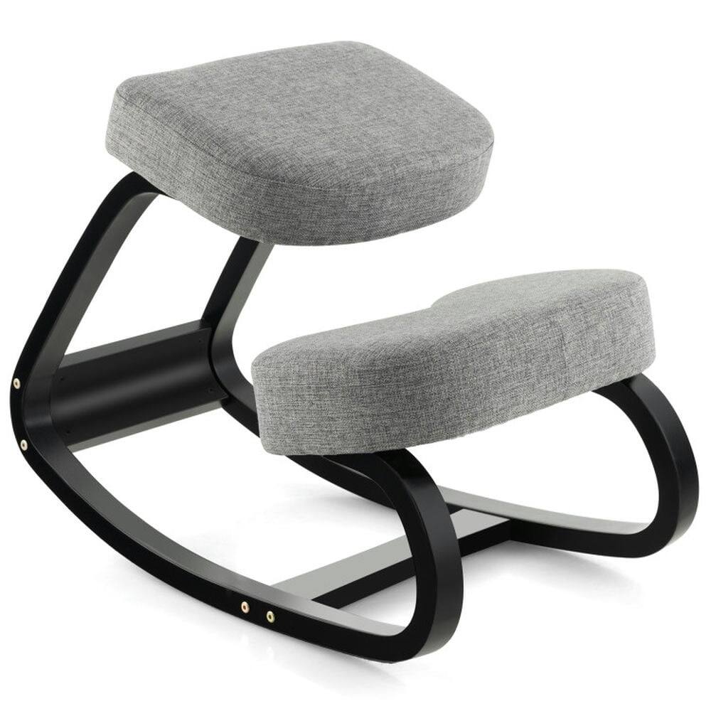 Front. Kadyn - Rocking Ergonomic Kneeling Chair with Padded Cushion for Home Office-Gray, Home Office Computer Desk Chair - Gray.
