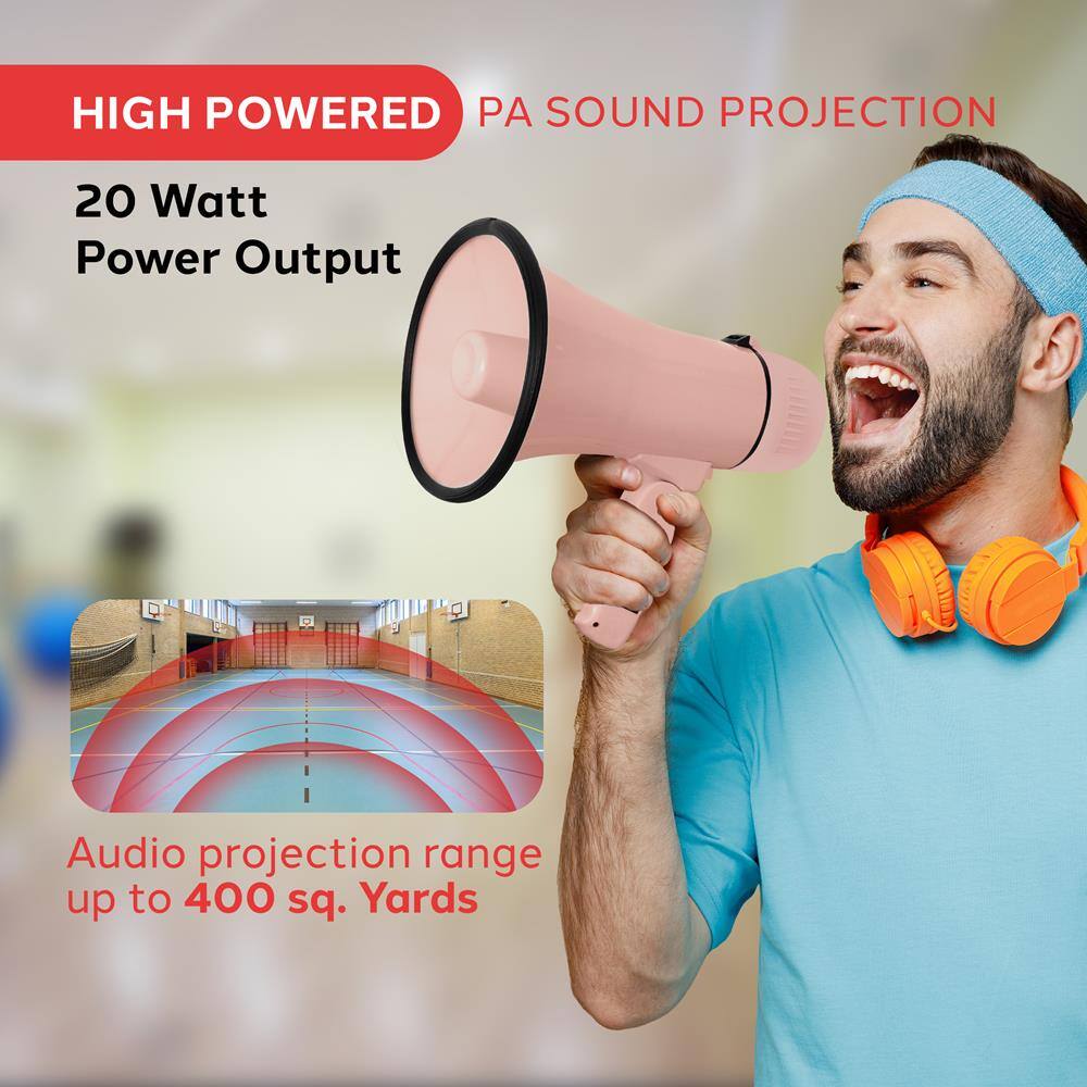 HIGH POWERED PA SOUND PROJECTION

20 Watt Power Output

Audio projection range up to 400 sq. Yards