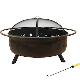 Sunnydaze - 42 in Cosmic Steel Fire Pit with Spark Screen and Poker - Bronze
