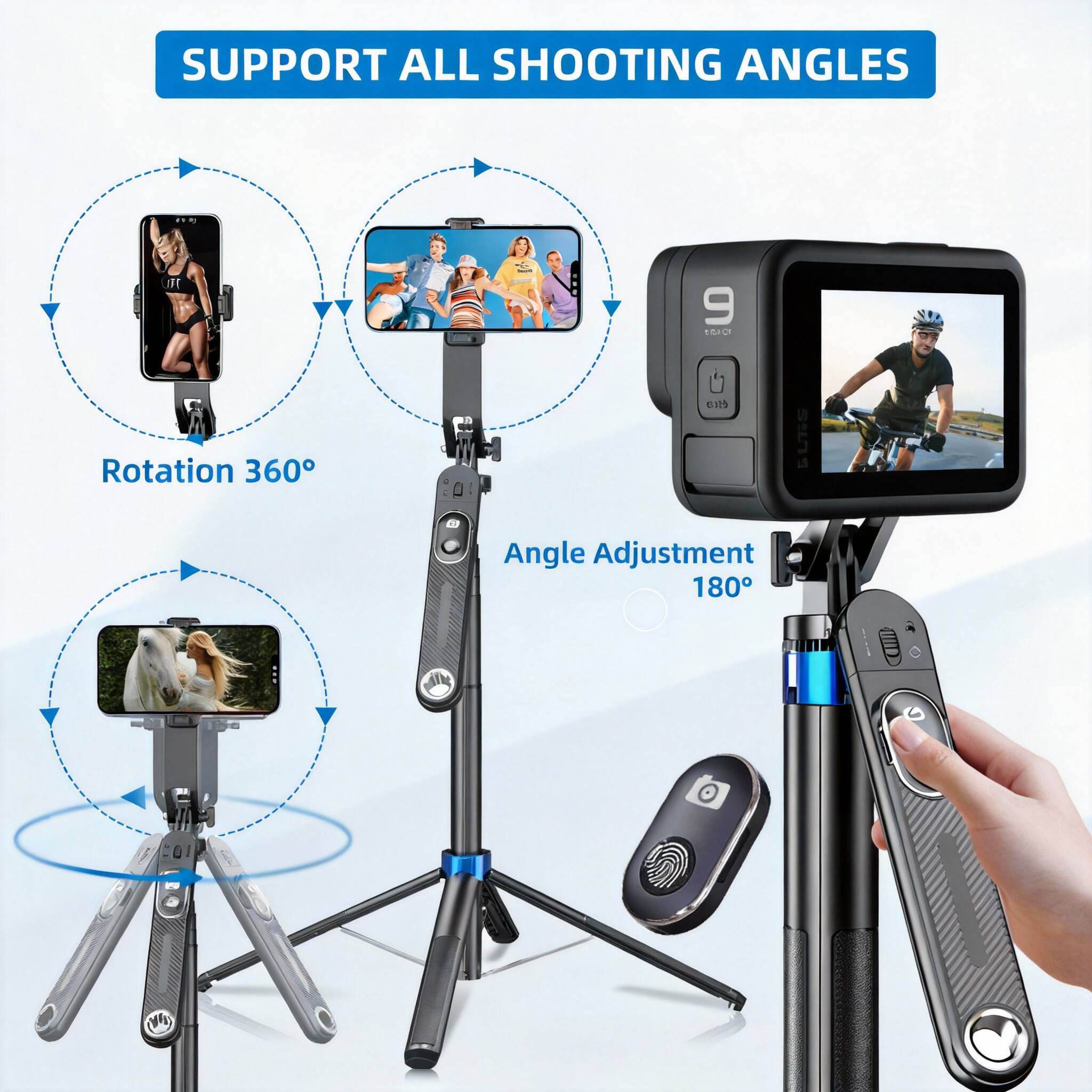 SUPPORT ALL SHOOTING ANGLES

- Rotation 360°
- Angle Adjustment 180°