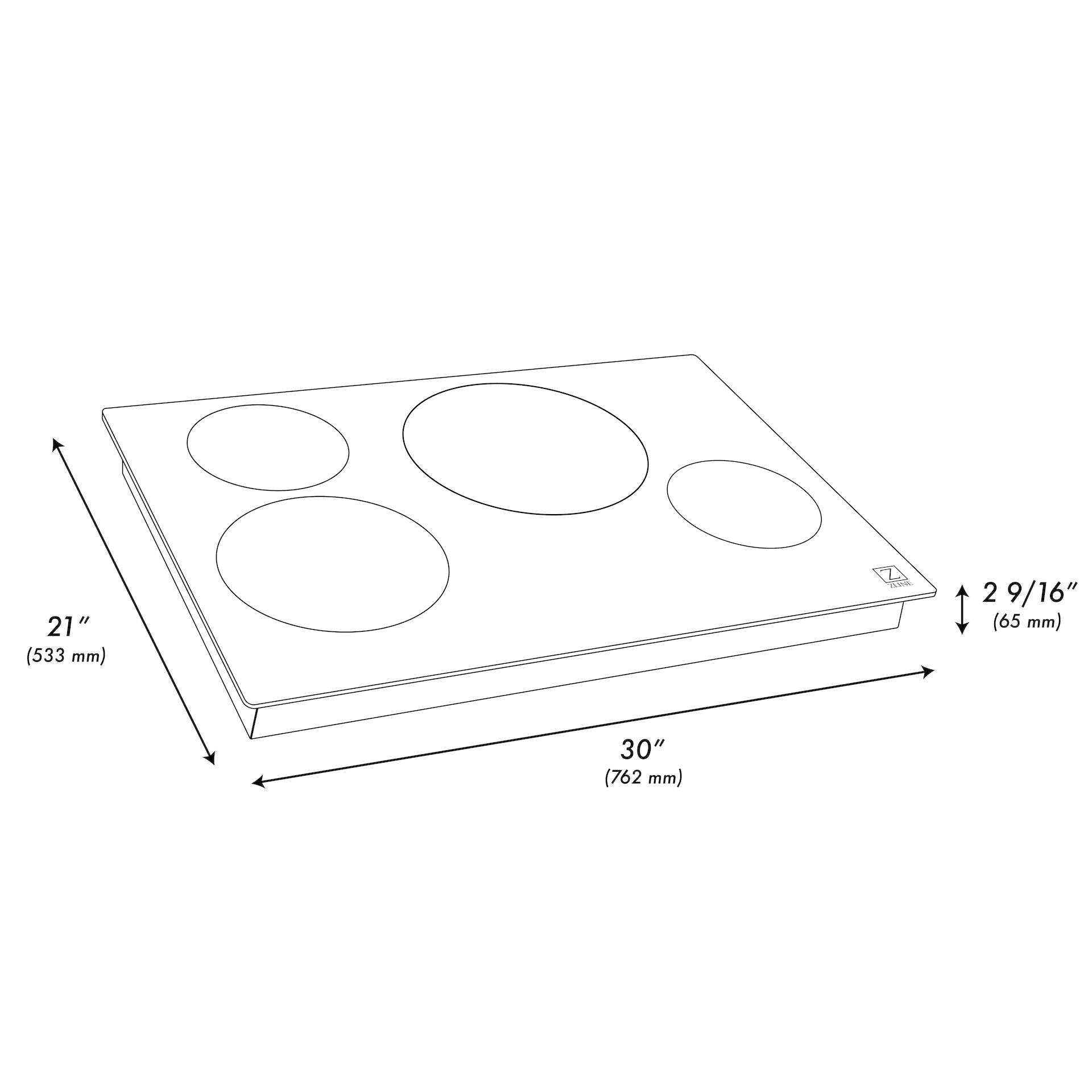 The image shows a white cutting board with a hole in the middle, measuring 30 inches (762 mm) in diameter. The cutting board is 21 inches (533 mm) wide and 2 9/16 inches (65 mm) deep.