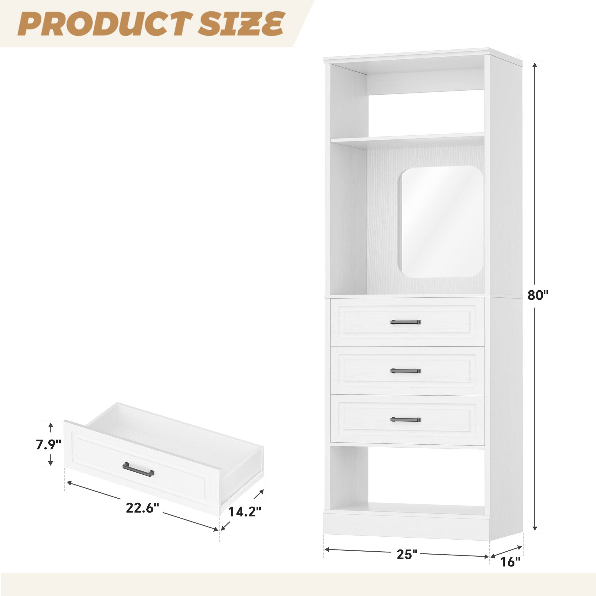PRODUCT SIZE

80"  
7.9"  
22.6"  
14.2"  
25"  
16"