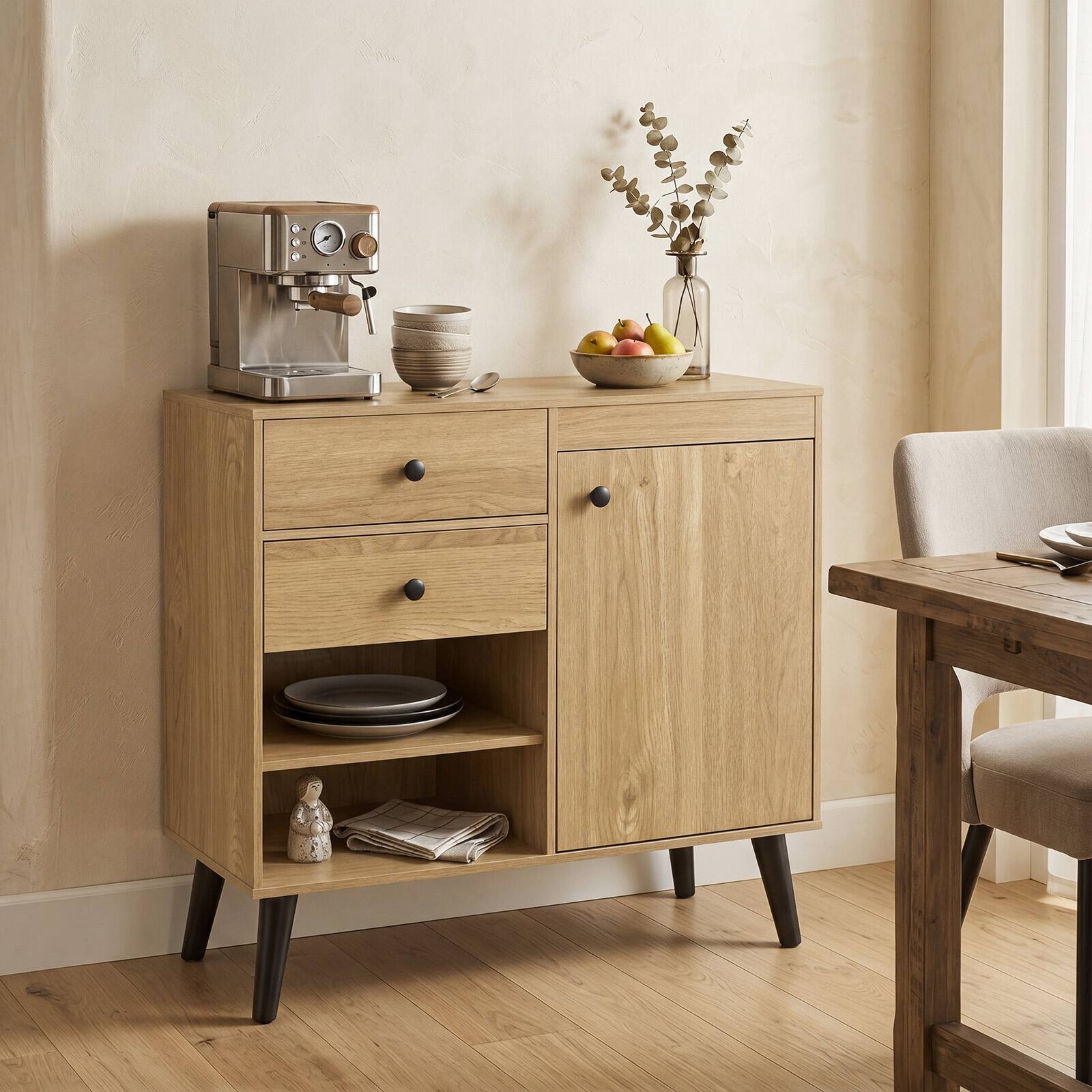 Alt View 1. Costway - Costway 31" Sideboard Credenza Buffet Cabinet with Storage & 2 Open Compartments - Natural.