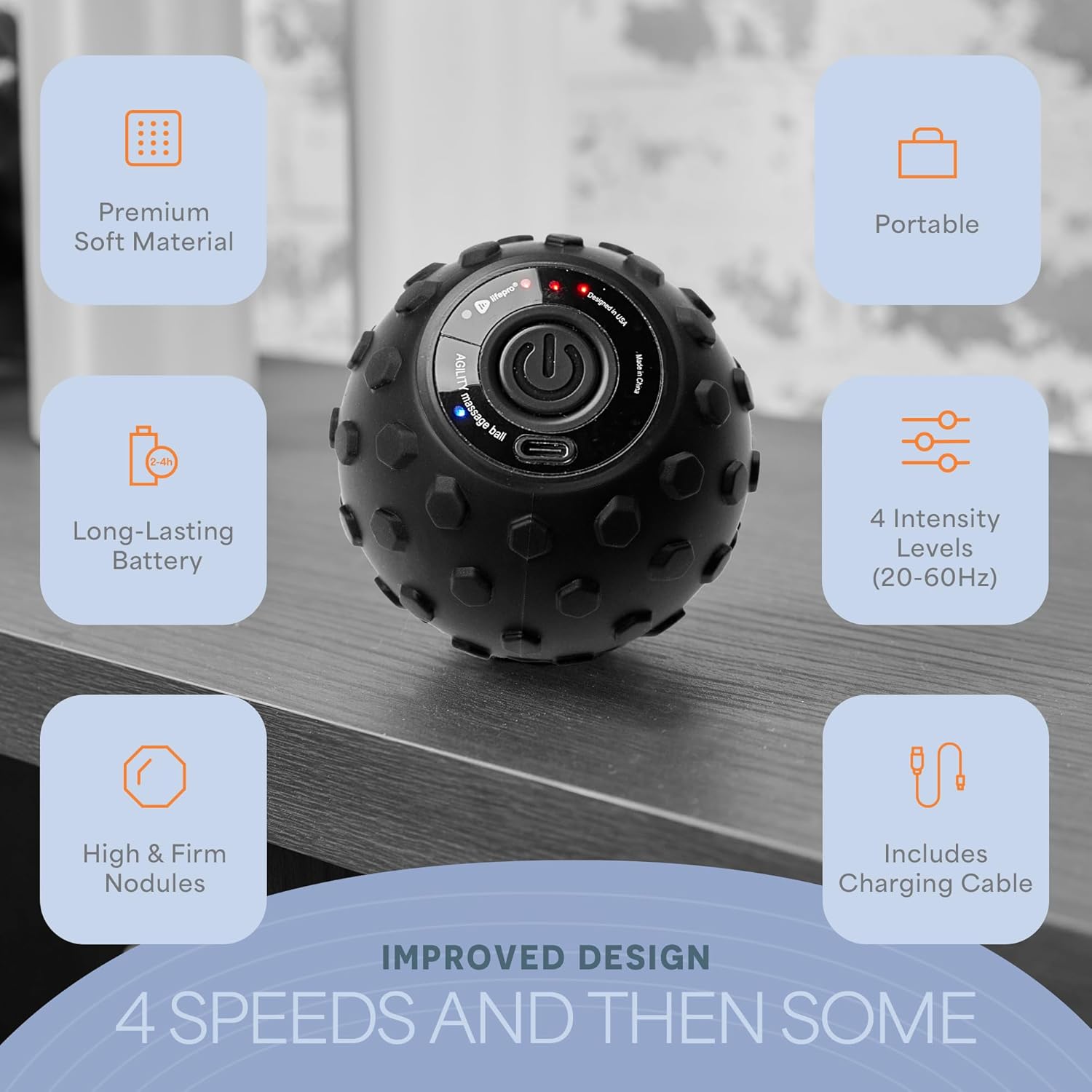 Premium Soft Material Portable Sopoyh AGILITY ball DesnerarAie - 2-4h Long-Lasting Battery 4 Intensity Levels (20-60Hz) High & Firm Nodules Includes Charging Cable IMPROVED DESIGN 4 SPEEDS AND THEN SOME