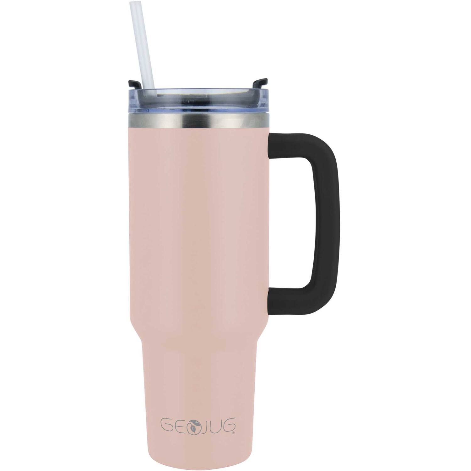 Front. Brentwood - Brentwood Geojug Cmb-1200pk 40-oz. Insulated Stainless Steel Tumbler Cup With Handle, Lid, And Straw, Black (pink) - pink.