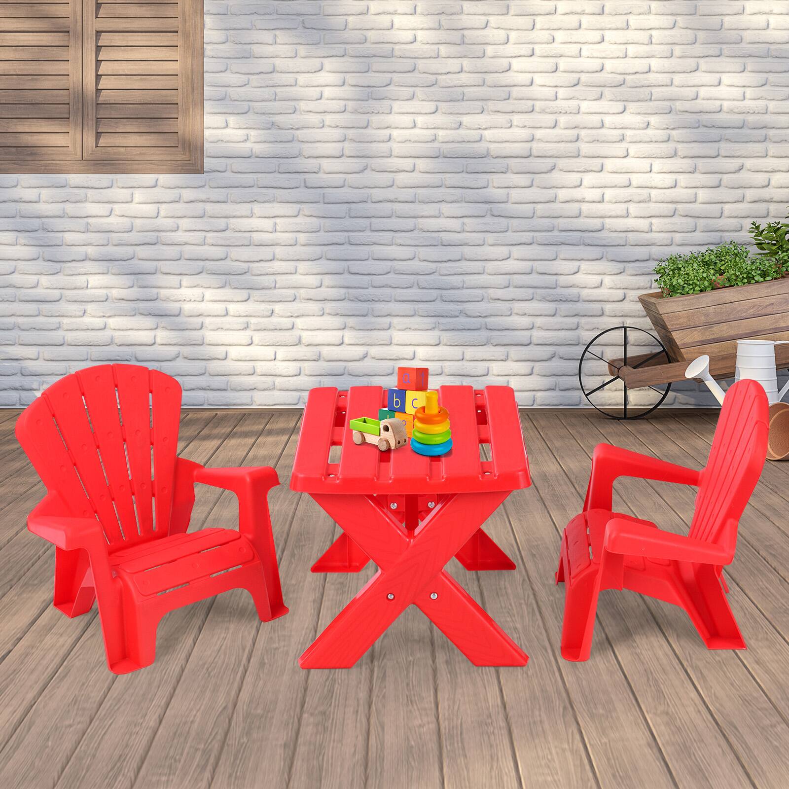 Alt View 3. Costway - Costway Plastic Children Kids Table & Chair Set 3-Piece Play Furniture In/Outdoor - Red.