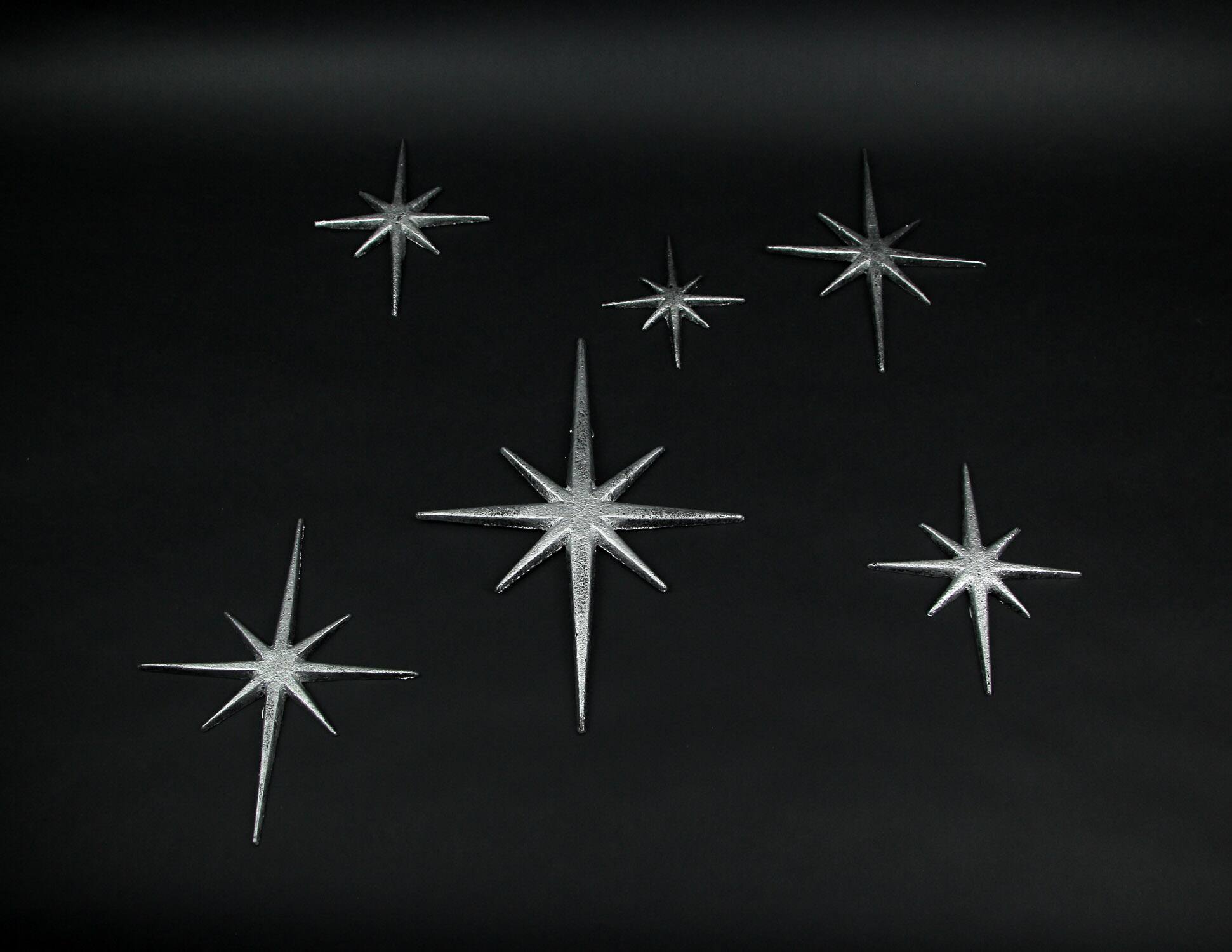 Alt View 2. Zeckos - Set of 6 Metallic Silver Cast Iron Starburst Wall Hangings 8 Pointed Stars - Silver.