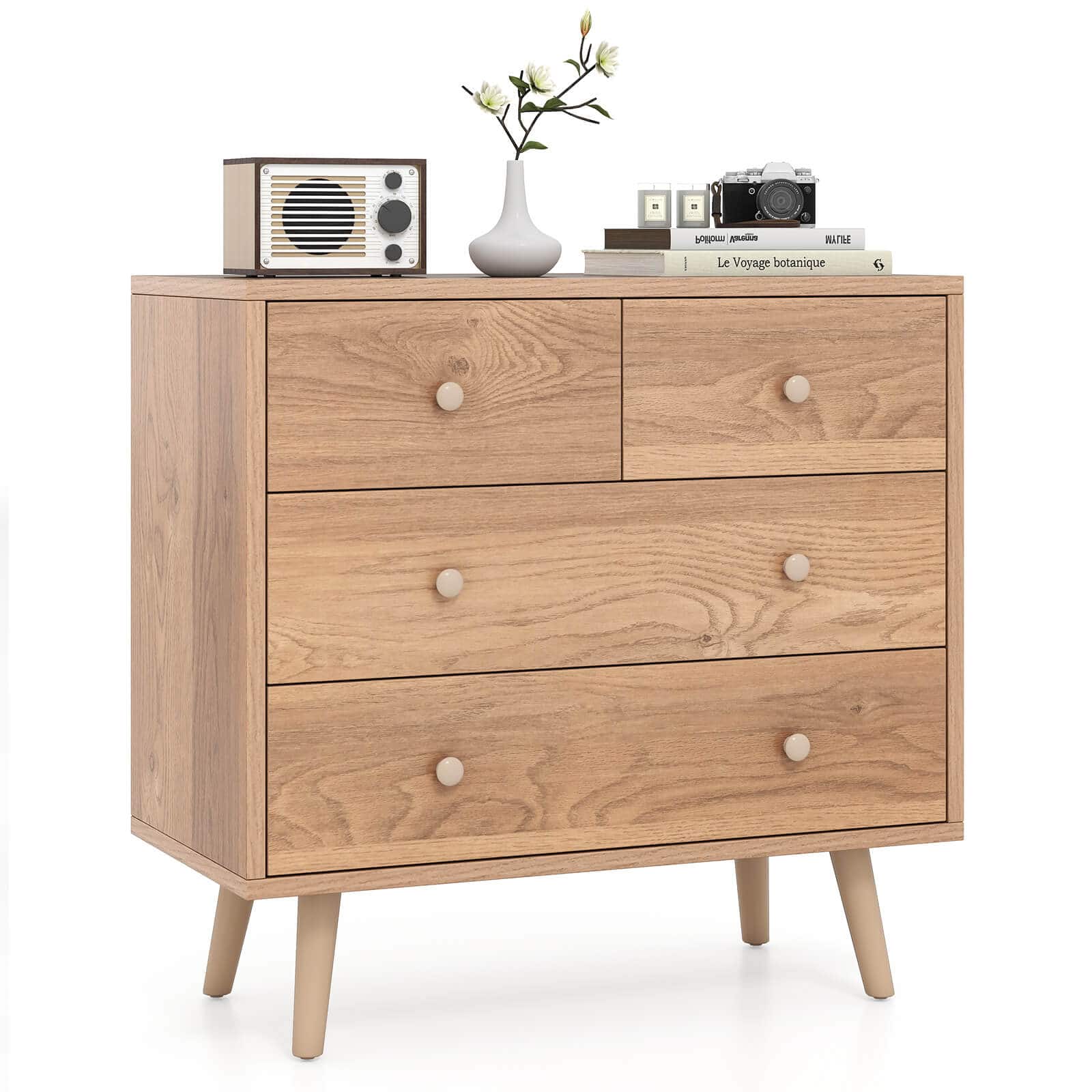 Costway - 4 Drawer Dresser for Bedroom Wide Chest of Drawers with Metal Guide Rails - Natural price history on PriceWatchPro