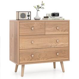 Costway - 4 Drawer Dresser for Bedroom Wide Chest of Drawers with Metal Guide Rails - Natural