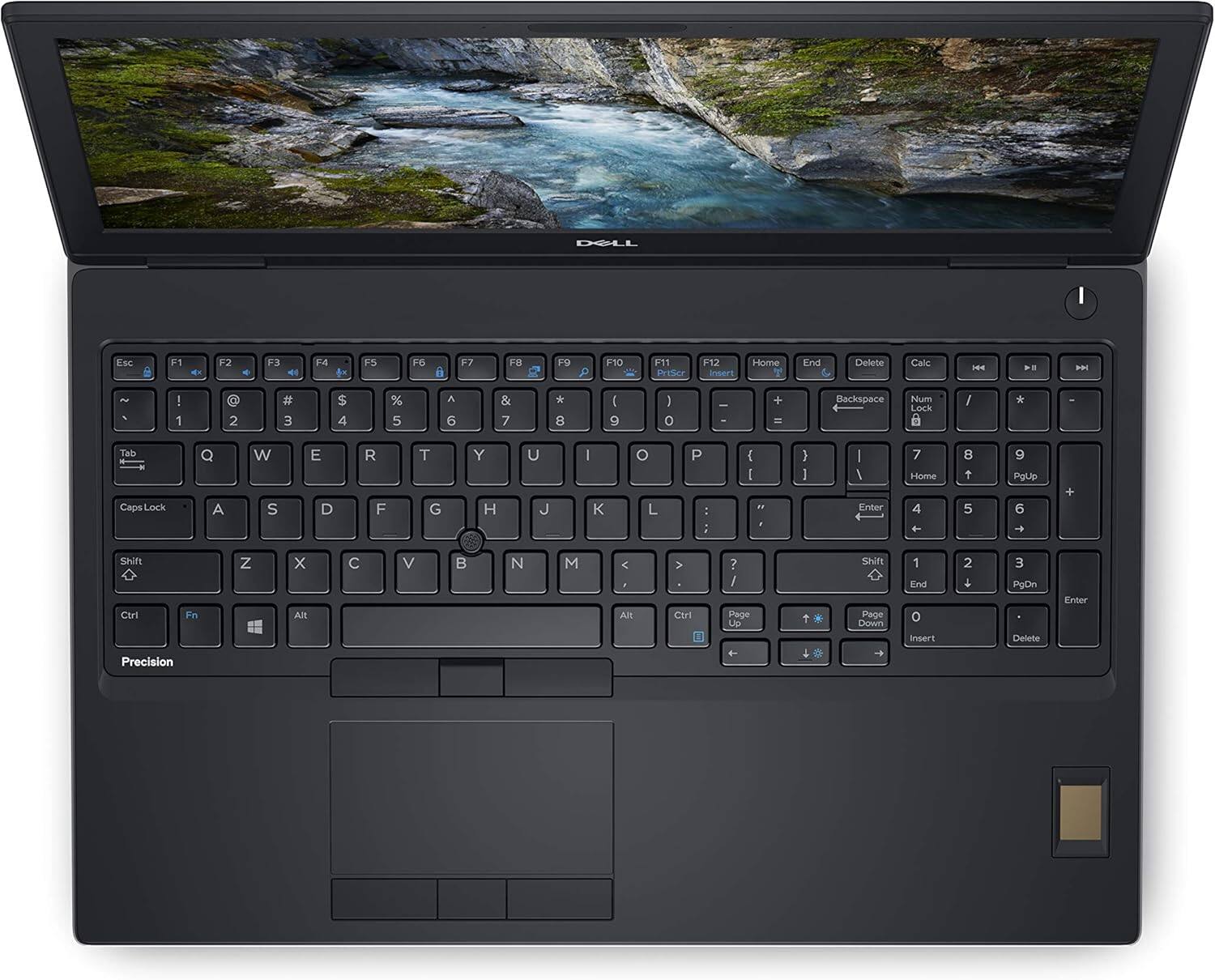 Sure, here is the corrected and grouped text from the image:

**Top Row:**
- Esc
- F1 F2 F3 F4 F5 F6 F7 F8 F9 F10 F11 F12

**Second Row:**
- ` ! 1 2 3 4 5 6 7 8 9 0 - = Backspace

**Third Row:**
- Tab Q W E R T Y U I O P [ ] \

**Fourth Row:**
- Caps Lock A S D F G H J K L ; ' Enter

**Fifth Row:**
- Shift Z X C V B N M , . / Shift

**Function Row:**
- Fn Ctrl Alt Precision

**Numeric Keypad:**
- Home 1 2 3 4 5 6 7 8 9 0 - + Enter
- Insert Delete

**Additional Keys:**
- PrScn
- Calc
- Num Lock
- / * -
- Page Up Page Down
- End
- Insert Delete
- Precision

**Touchpad:**
- Precision

**Other:**
- Dell
- Precision