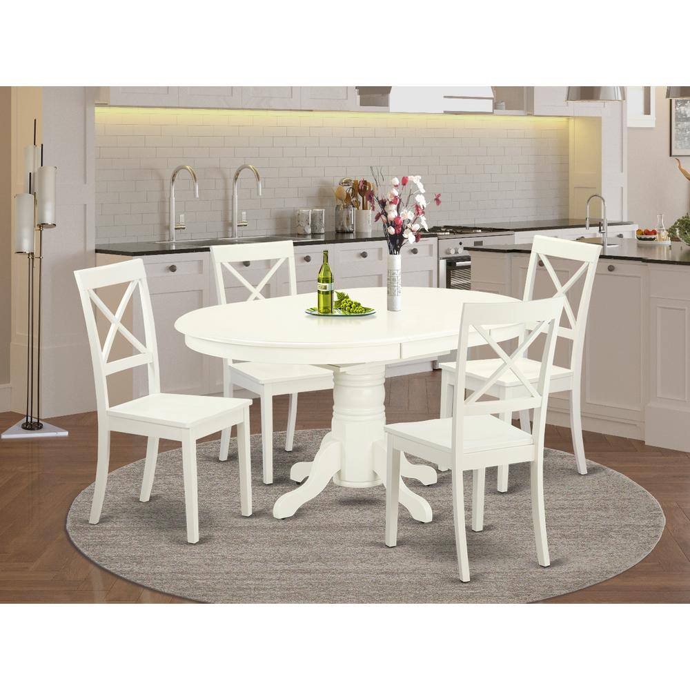 Left. East West Furniture - Dining Room Set Linen White - Brown.