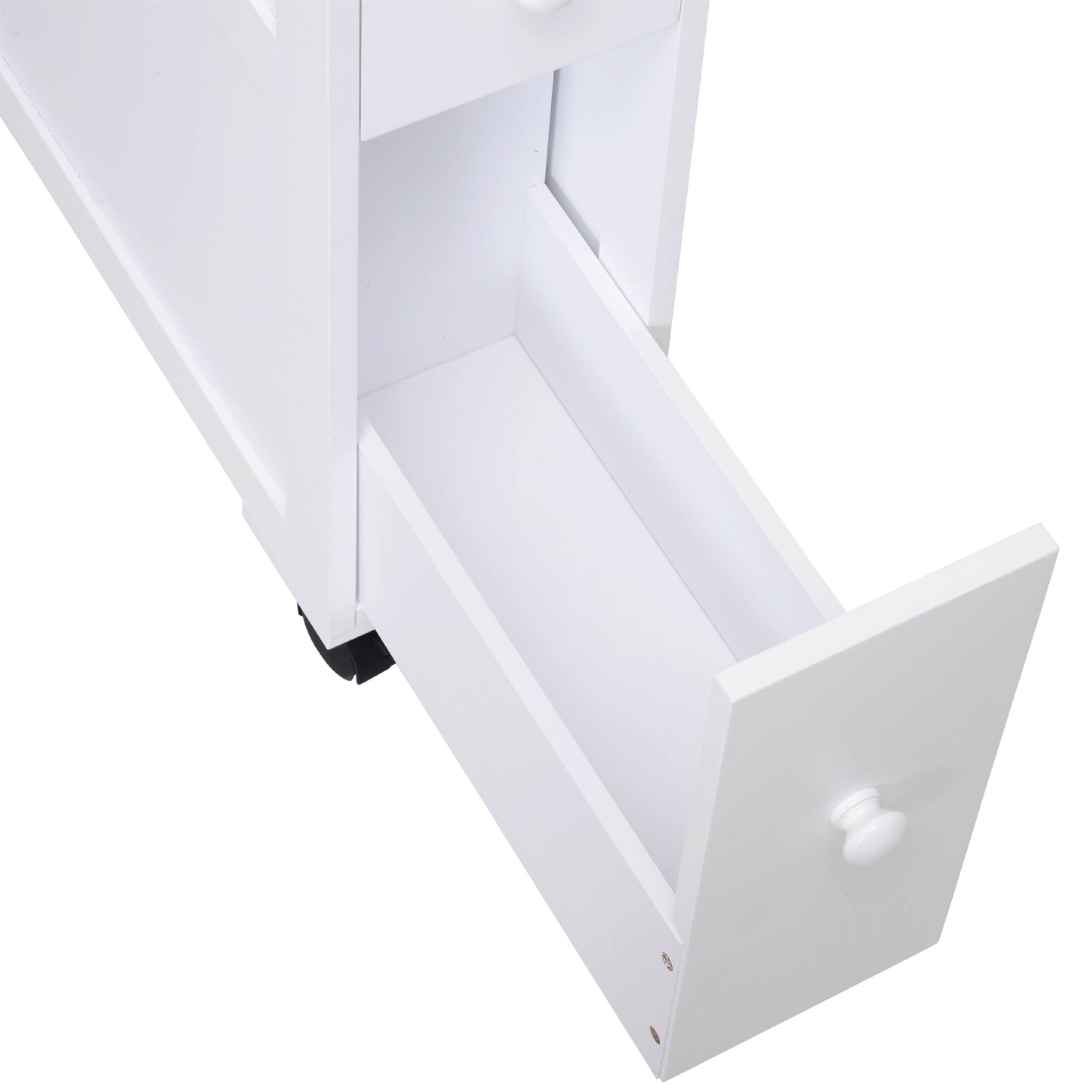 Alt View 7. Homcom - Rolling Narrow Bathroom Side Storage Cabinet, Wood Construction - White.