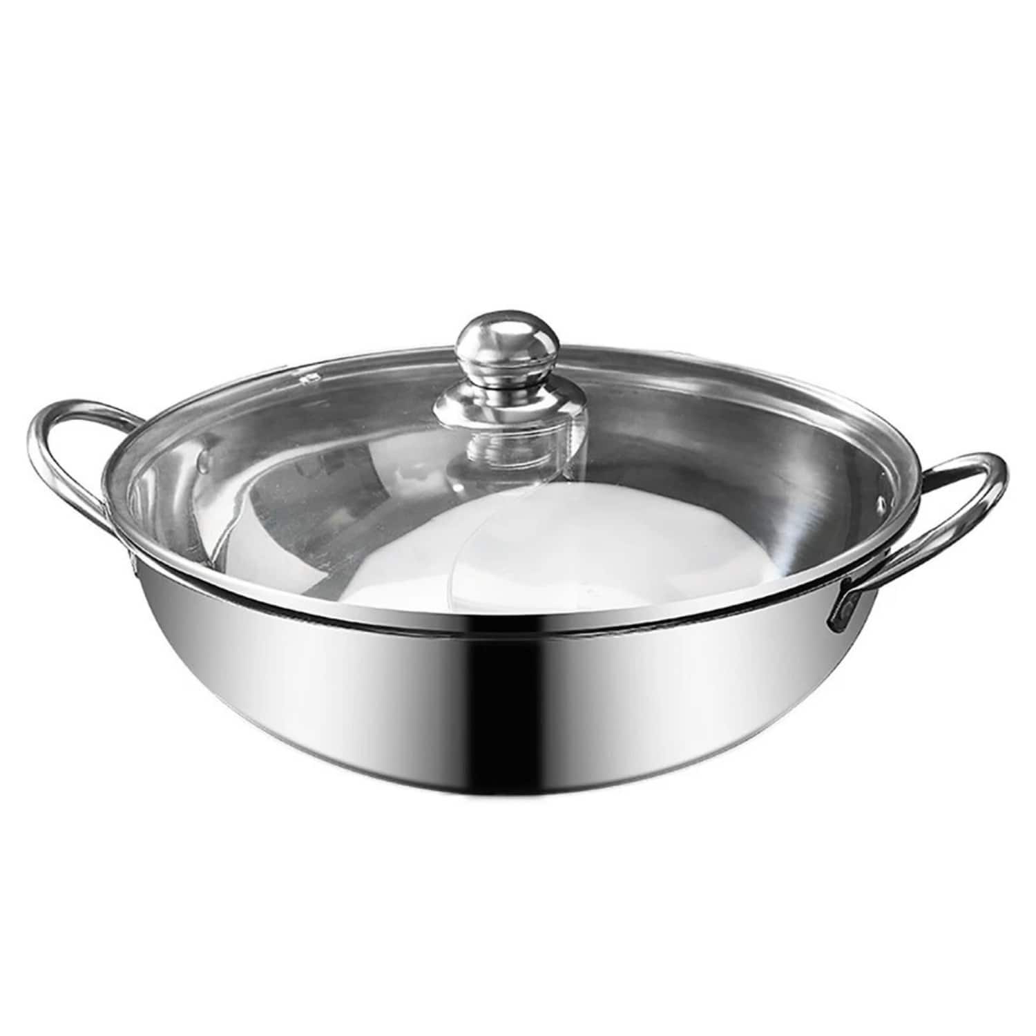 Home Collection - Stainless Steel Dual-Sided Shabu Hot Pot with Lid, 12 Inch - Silver