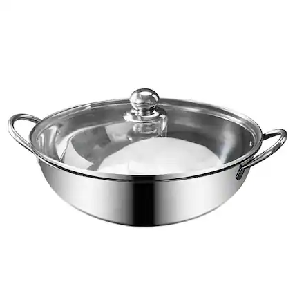 Front. Home Collection - Stainless Steel Dual-Sided Shabu Hot Pot with Lid, 12 Inch - Silver.